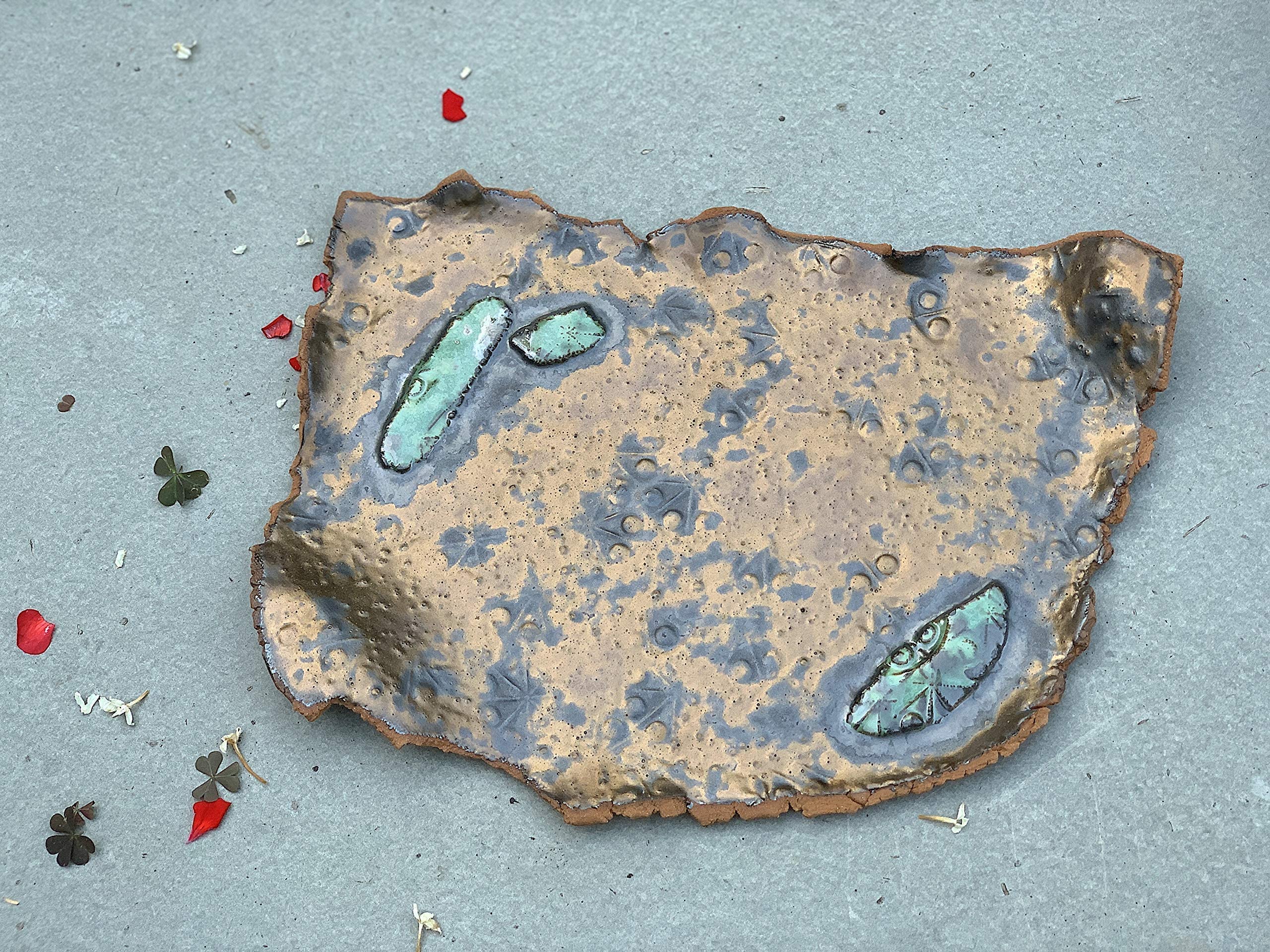 Handmade Ceramic Serving Tray in Copper Gold & Grey - Elegant Charcuterie Board & Dinnerware Art - Perfect Gift for Women & Men (Birthday, Housewarming, Wedding, Holiday) - Ideal for Cheese Platters, Appetizer Displays & Home Decor