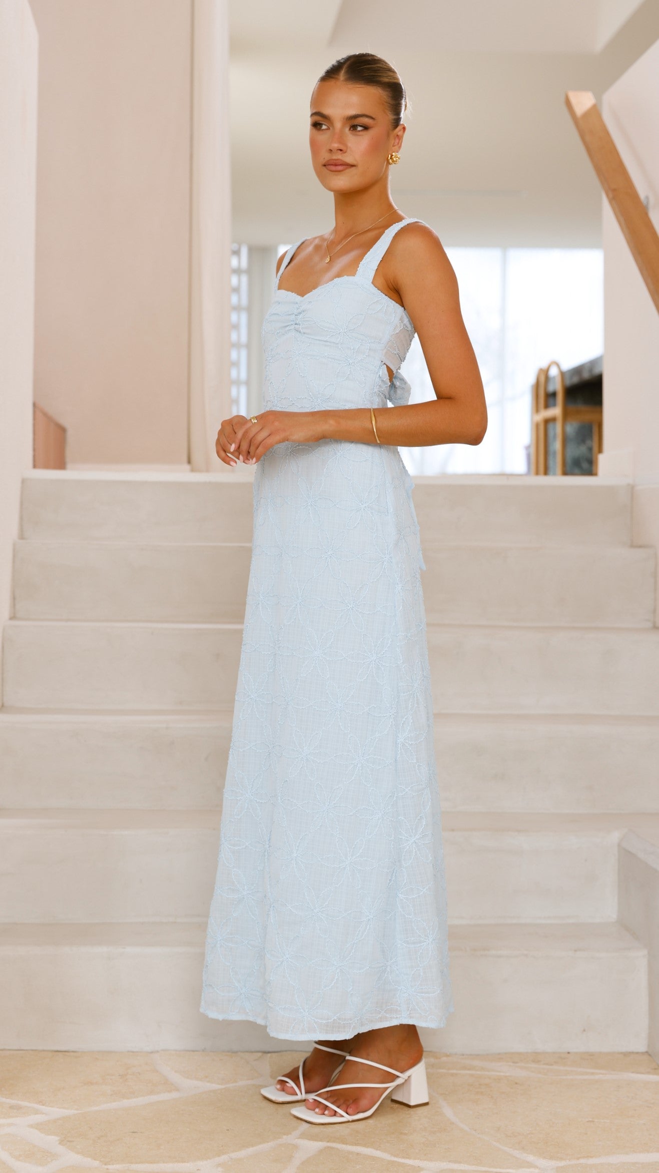 Gianna Maxi Dress - Blue Lace Flowy Long Dress for Women, Elegant Summer Beach Wedding Party Wear, Perfect for Vacation & Special Occasions