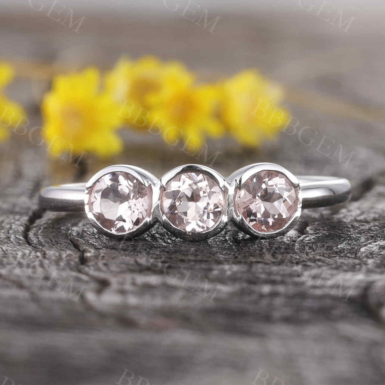 Morganite Wedding Ring - Minimalist Three Stone Engagement Ring for Women, Bridal Promise & Anniversary Gift - Perfect for Proposals, Weddings & Special Occasions