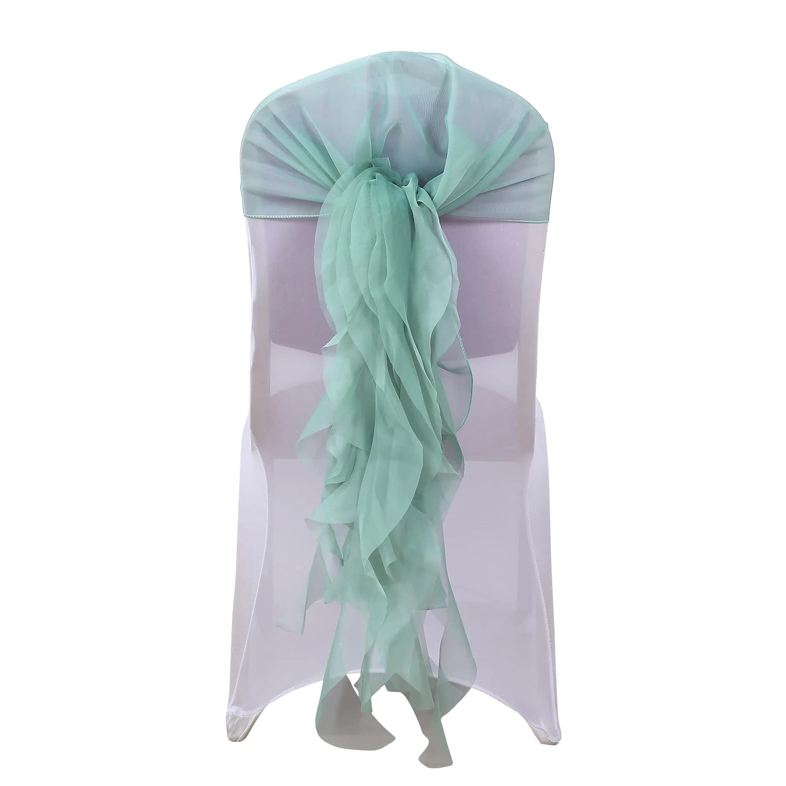 Premium 50-Pack Eucalyptus Sage Curly Chiffon Chair Covers with Sashes - Elegant Wedding, Party & Ceremony Decorations - Perfect for Reception, Banquet & Special Events
