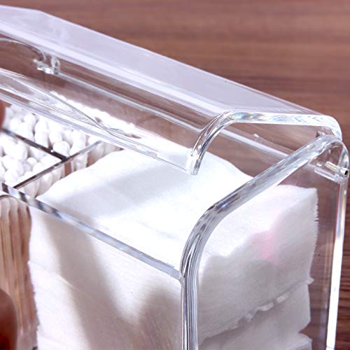 Sooyee 3-Compartment Plastic Apothecary Jar - Cotton Ball, Swab & Round Pad Organizer | Bathroom & Vanity Storage Dispenser for Floss, Qtips & Beauty Supplies | Clear Countertop Organizer for Home, Salon & Spa