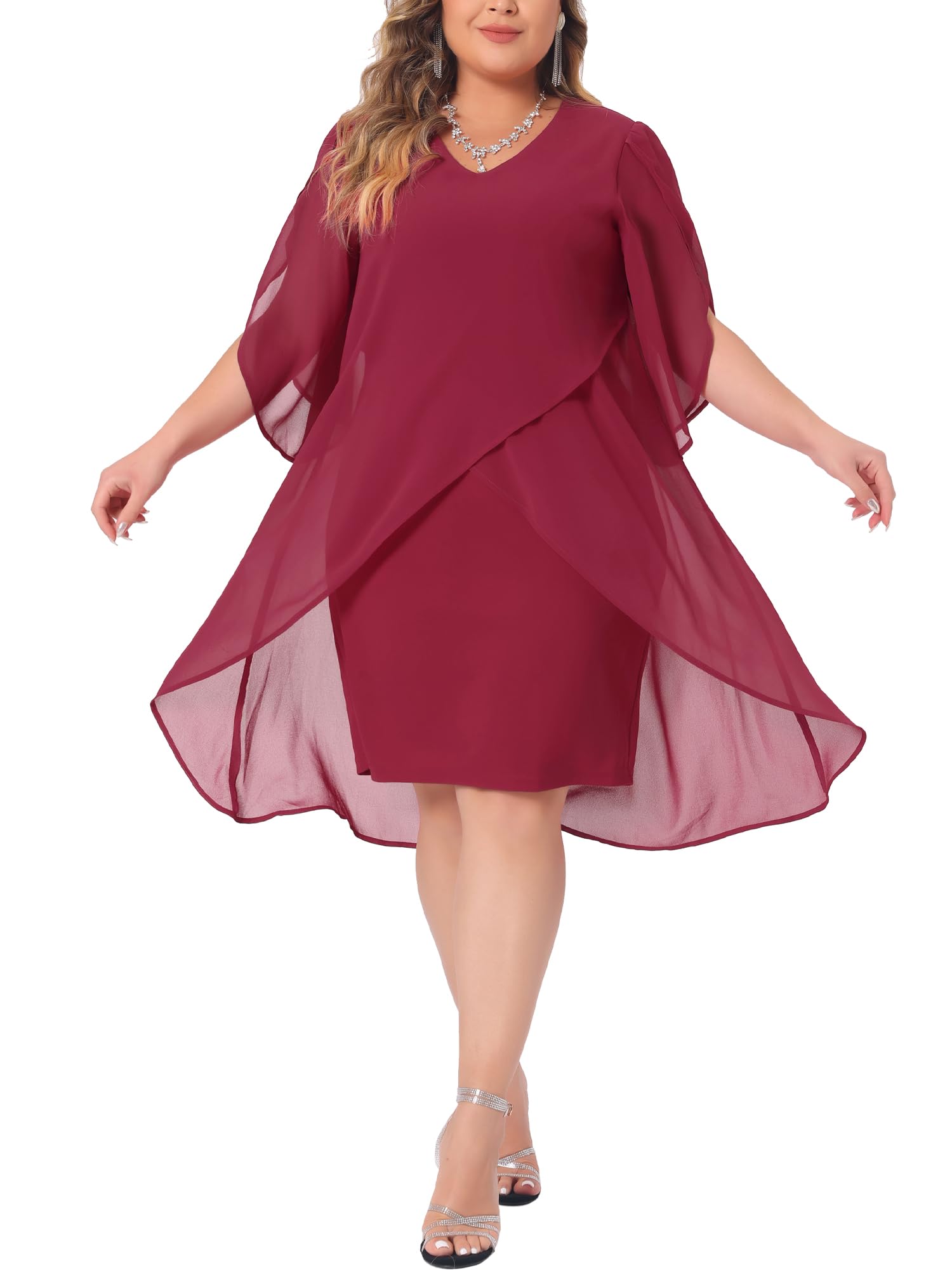 Agnes Orinda Plus Size Chiffon Cocktail Dress for Women - Elegant Mesh Overlay Short Dress for Wedding Guest & Party 2024 | Perfect for Evening Events, Bridal Showers & Special Occasions