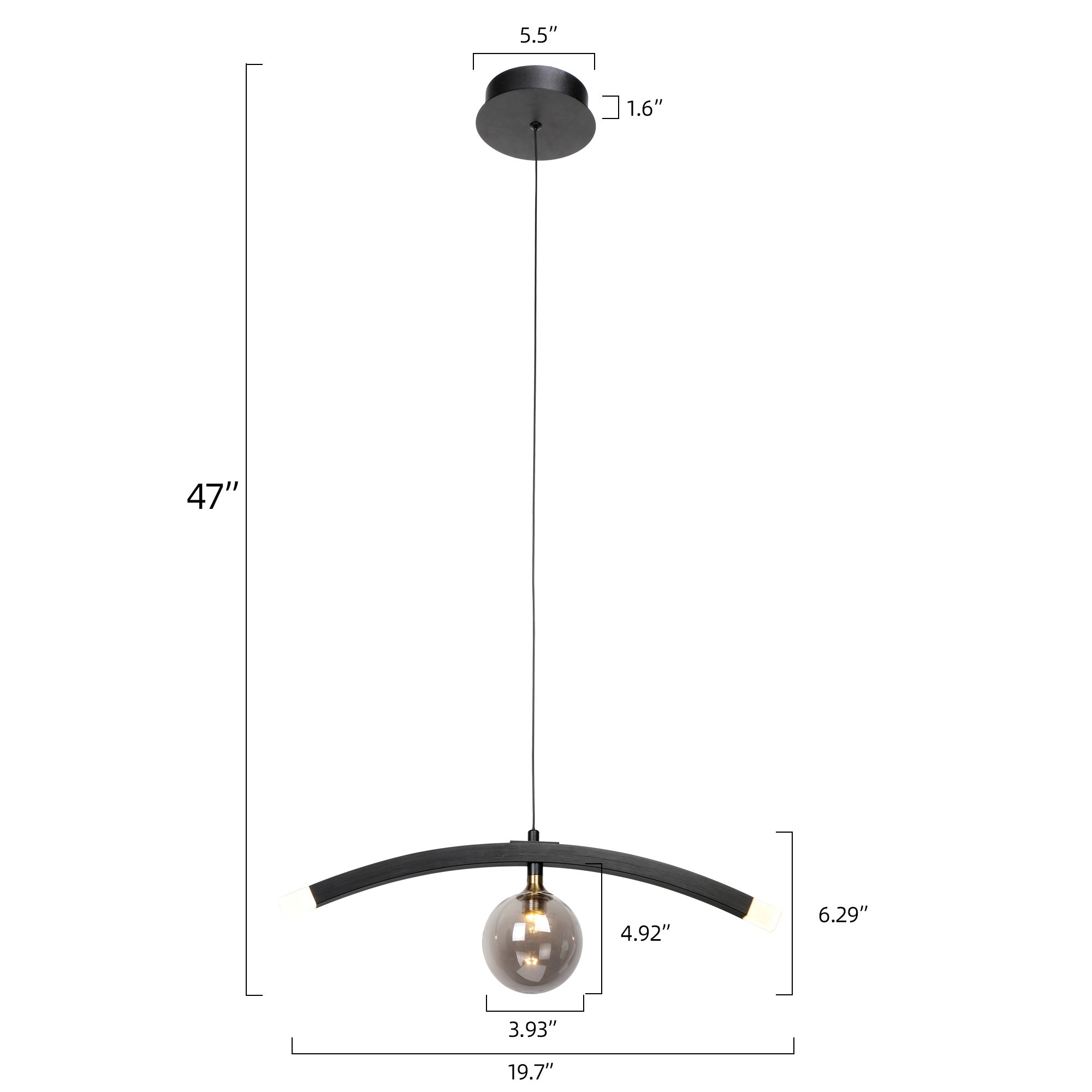 Modern Smoky Gray Glass LED Pendant Light - Energy Efficient Hanging Fixture for Kitchen Island, Dining Room & Bedroom Lighting