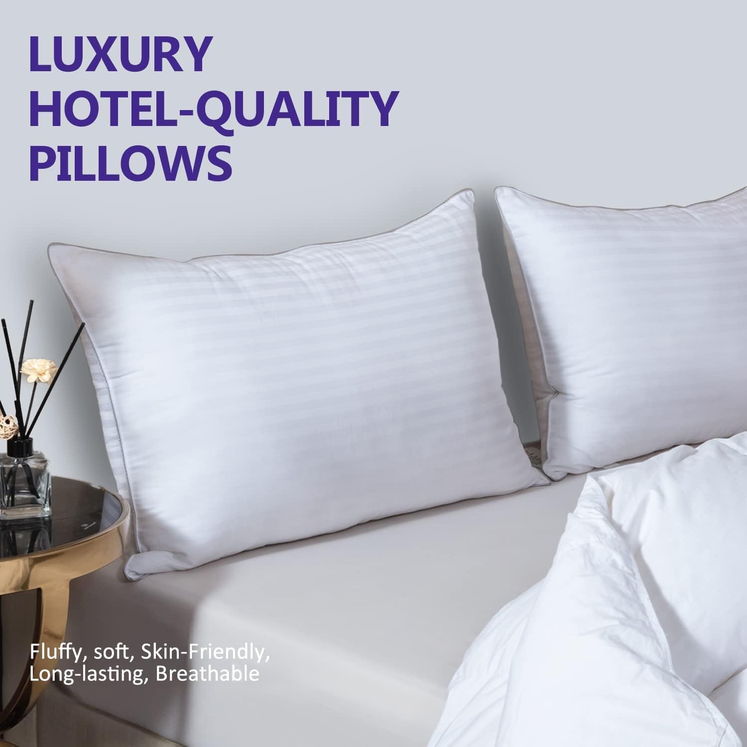 2 Pack Queen Size Pillows for Sleeping - 100% Breathable Cotton Cover with Soft Down Alternative Filling, Medium Support for Side, Back & Stomach Sleepers (20x30 Inches) - Perfect for Bedroom, Guest Room & Travel