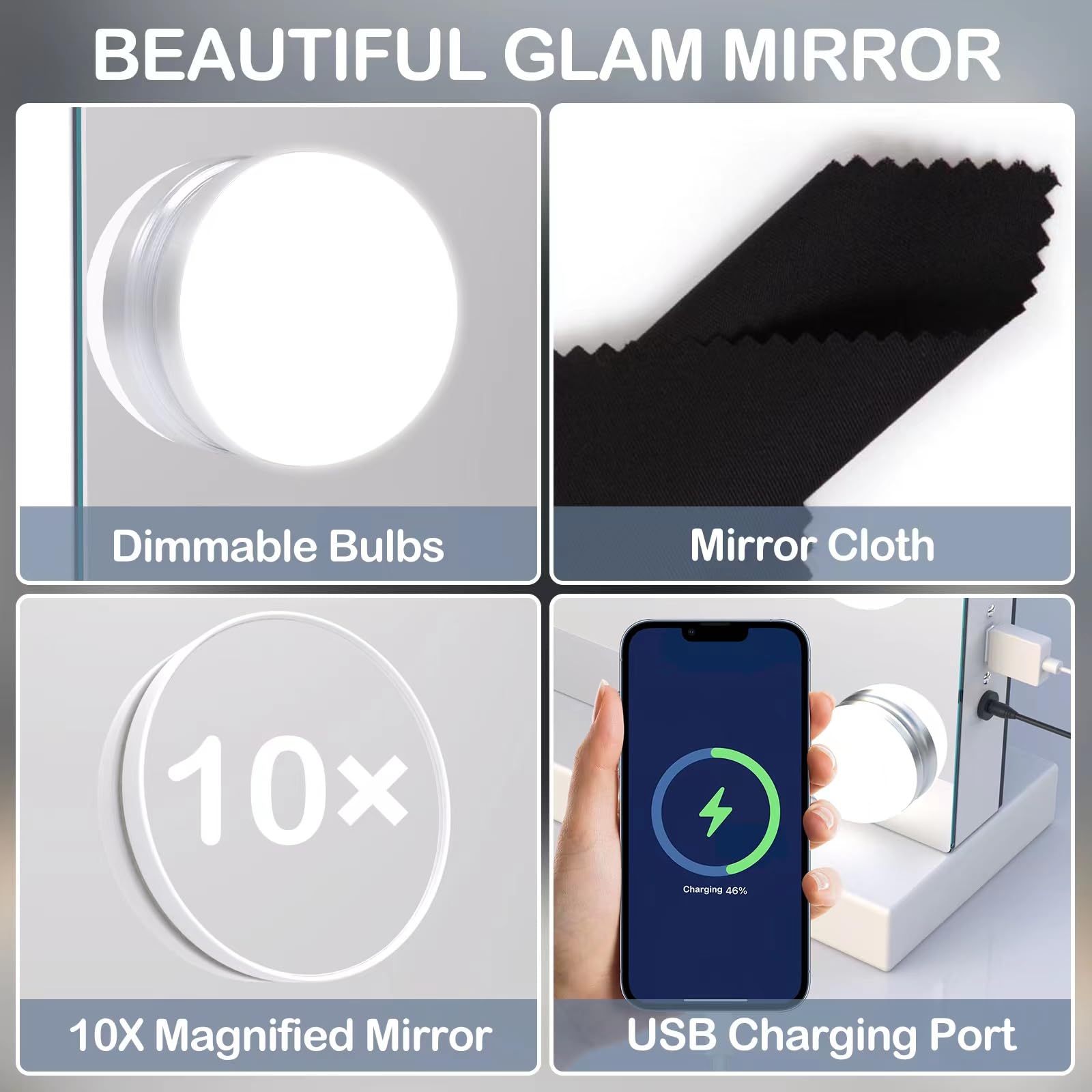 Hollywood Vanity Mirror with Lights - 32 x 24 Inch Tabletop Makeup Mirror with 18 Dimmable LED Bulbs, 3 Color Modes, Touch Control & Metal Frame - Perfect for Dressing Room, Bathroom & Professional Makeup Studio