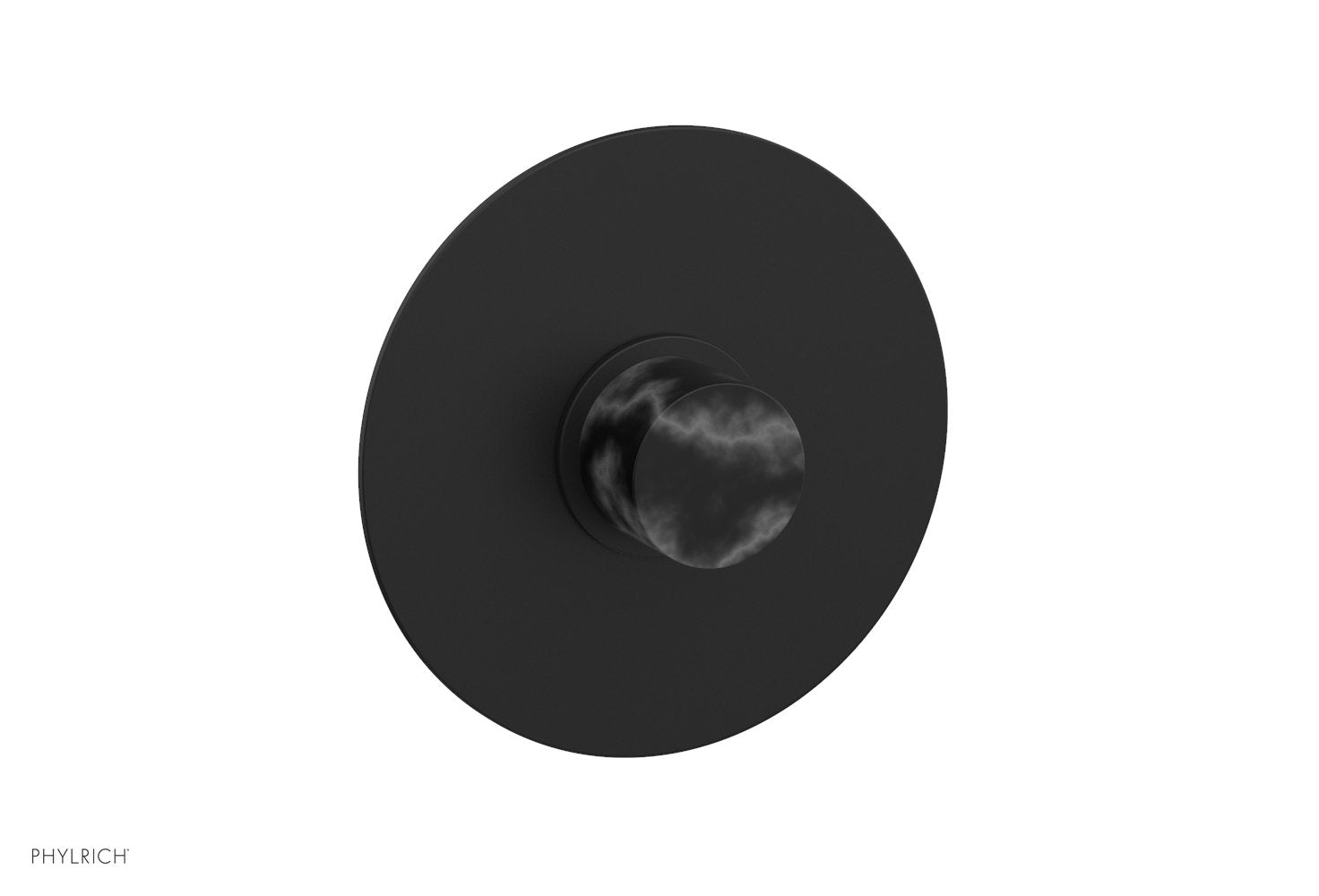 BASIC II 3/4 Thermostatic Round Shower Trim Plate with Black Marble Handle - Modern Bathroom Faucet for Luxury Showers (Model 4 182) | Perfect for Spa-Like Bathroom Renovations