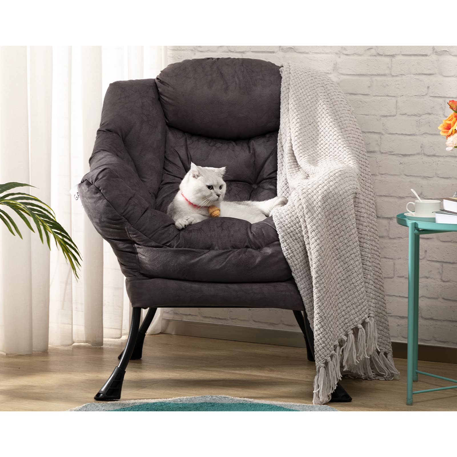 HollyHOME Modern Fabric Oversized Lounge Chair - Extra Large Comfy Reading Chair with Thick Padding & Armrests, Steel Frame Accent Chair for Living Room, Bedroom, Dorm - Perfect for Relaxing, Reading & Napping (Coffee Grey)
