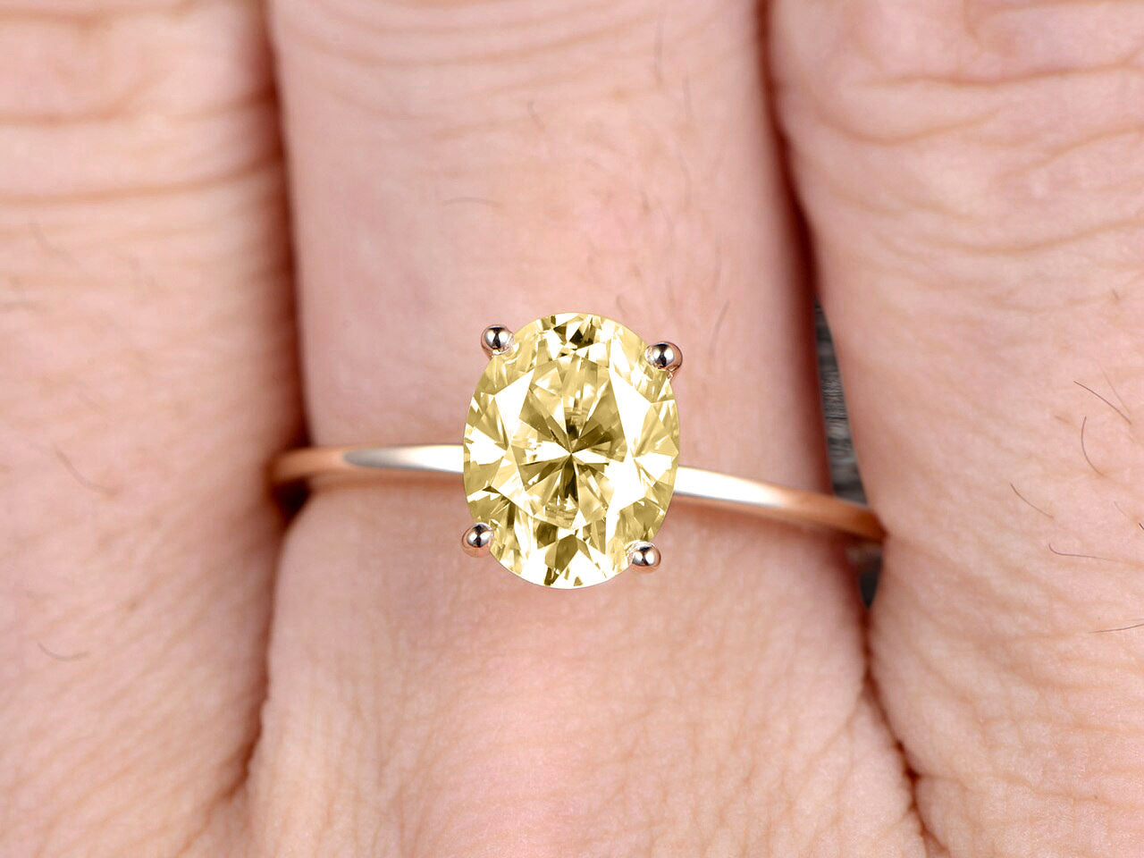 1.00 Carat Oval Champagne Moissanite Solitaire Engagement Ring in 10K Yellow Gold - Perfect for Proposals, Weddings & Anniversary Gifts