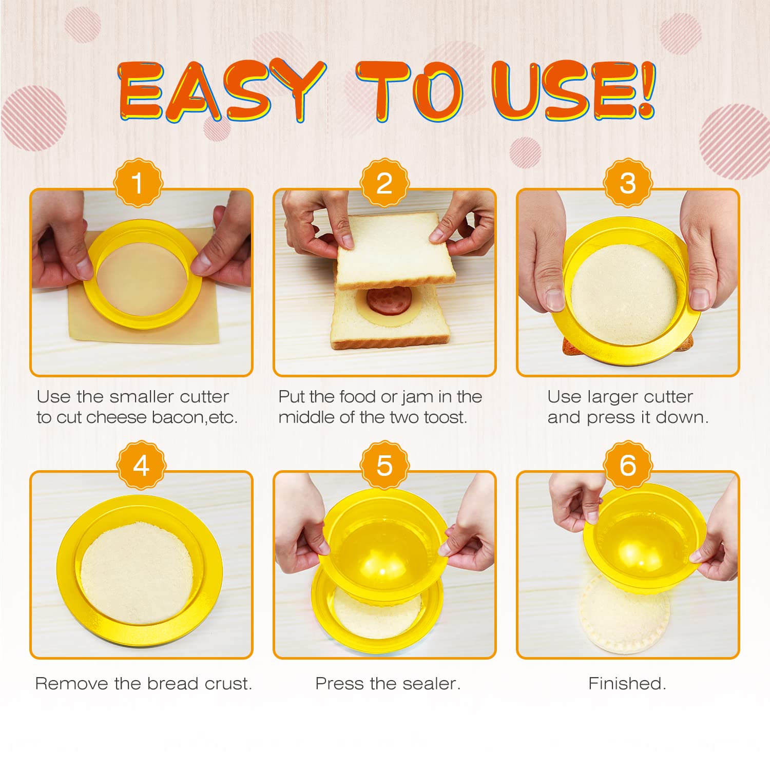 HiYZ 5-Piece Sandwich Cutter and Sealer Set - Crustless Sandwich Maker for Peanut Butter, Jelly, Bread, Pancakes & Cookies - Fun Kitchen Tool for Kids, Boys & Girls - Perfect for School Lunches, Picnics and Family Breakfasts