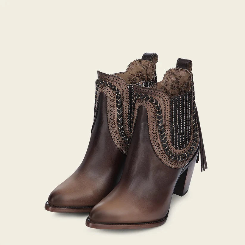 3F0KRS Women's Brown Cowhide Ankle Boots - Stylish & Comfortable Leather Booties for Casual Wear, Office & Date Night Outfits