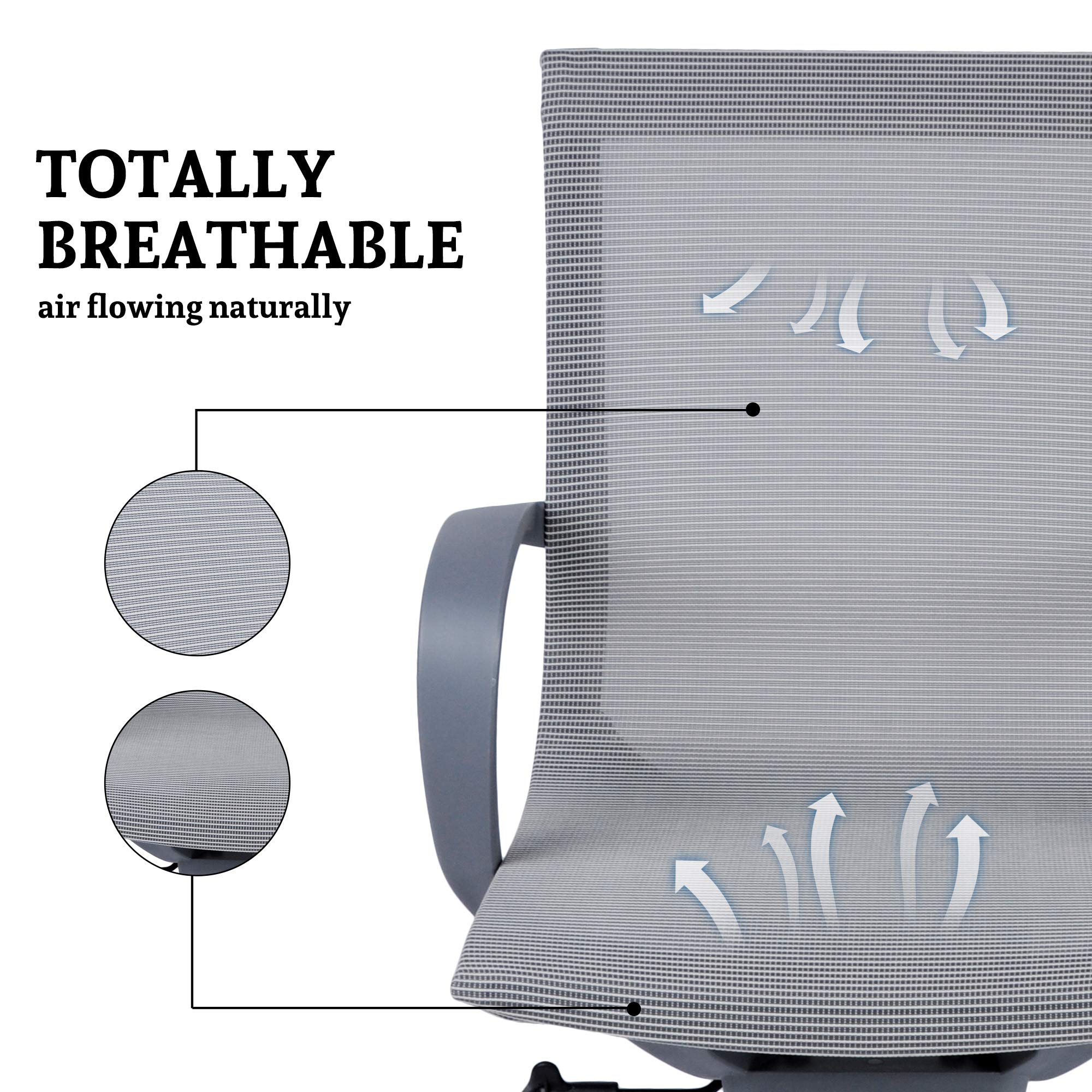 Ergonomic Mesh Office Chair with Adjustable Height & Lumbar Support - 300LB Capacity Swivel Computer Desk Chair for Home, Conference & Work - Breathable Mid Back Design for Comfort (Grey) - Perfect for Long Hours of Sitting, Gaming & Remote Work