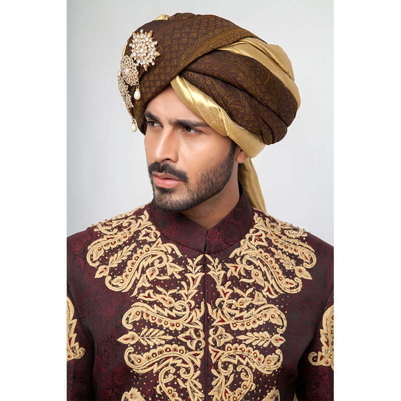 Deep Burgundy Pure Jamavar Silk Sherwani for Men | Luxury Indian Wedding Attire | Perfect for Grooms, Festivals & Special Occasions