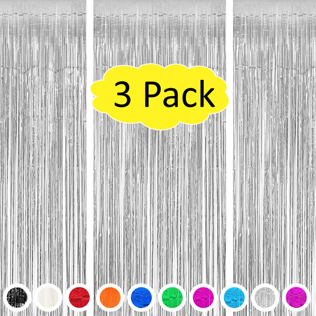 3 Pack Silver Tinsel Foil Fringe Curtains - Party Decorations for New Year, Birthday, Wedding, Baby Shower & Holiday Celebrations - Perfect as Backdrop, Photo Booth, Wall Decor or Streamers