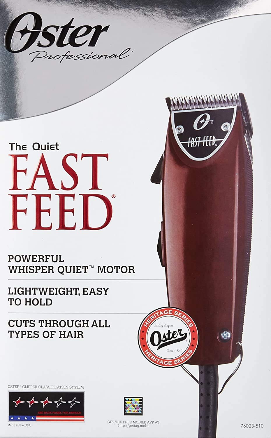 Oster Fast Feed Adjustable Pivot Motor Clipper 76023-510 - Professional Hair Clippers for Men with 8 Guide Combs & Neck Duster - Perfect for Home Haircuts, Barbershops & Pet Grooming