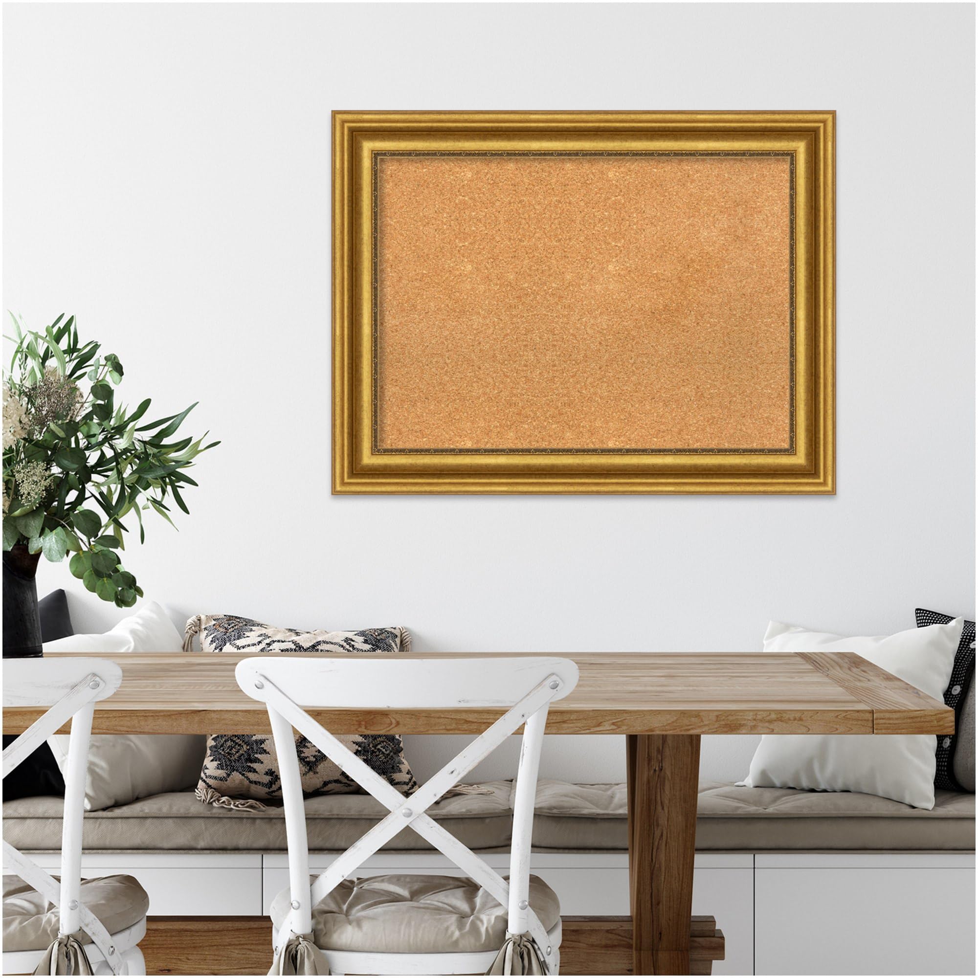 Premium Framed Natural Cork Bulletin Board with Gold Frame - 33.75