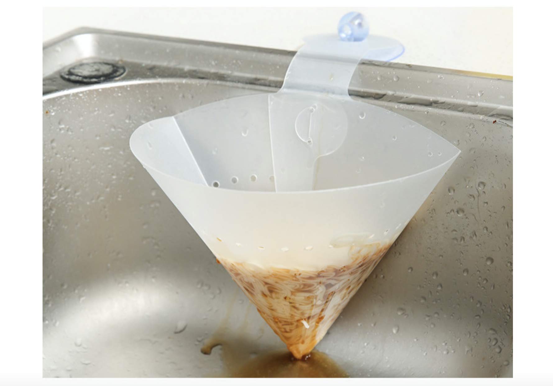 Stainless Steel Food Strainer Funnel - Foldable Sink Filter Bag for Kitchen Waste, Sponge Holder & Garbage Stopper - Perfect for Straining Pasta, Washing Vegetables & Keeping Sink Clean