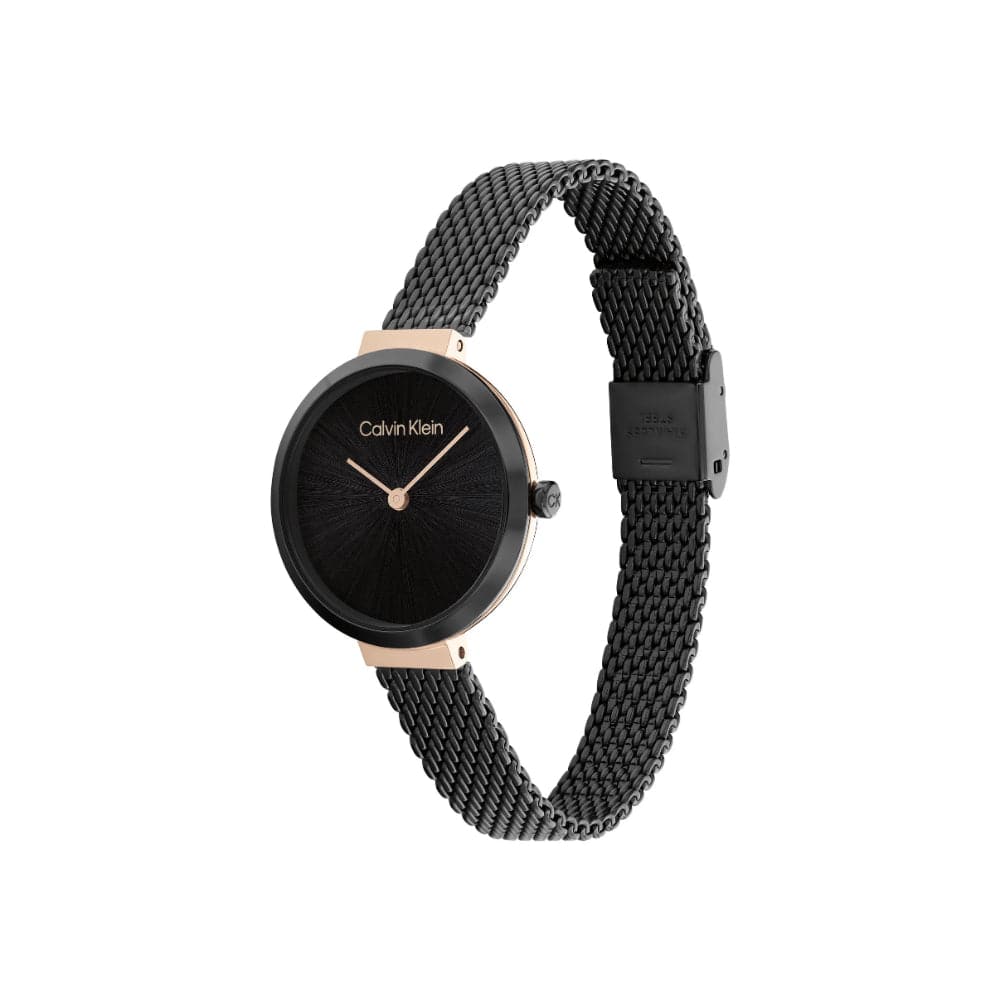 Calvin Klein Minimalist Black Dial Women's Watch with Milanese Strap 25200084 - Elegant Timepiece for Office, Date Night & Special Occasions
