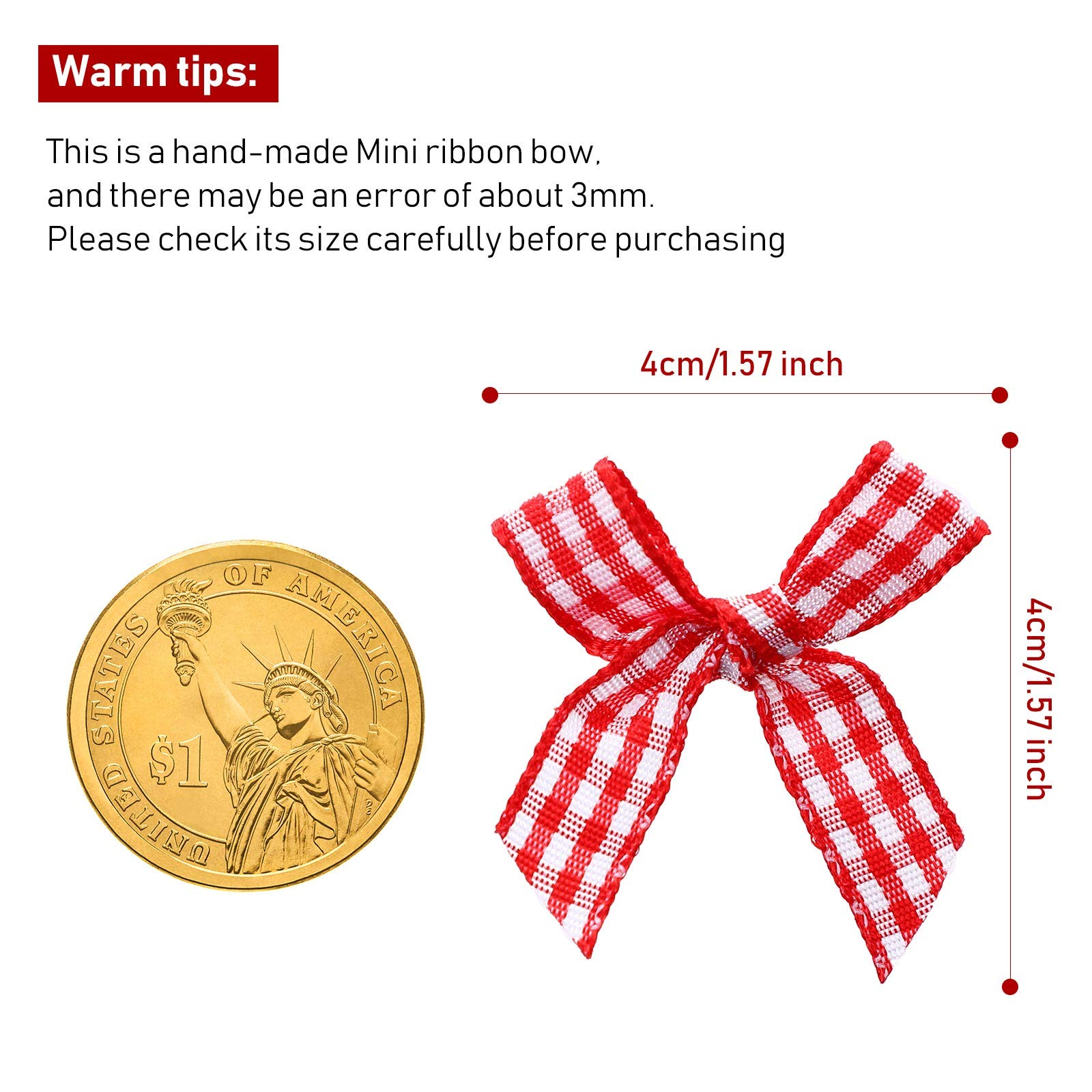 Christmas Mini Bows 80pcs - Buffalo Plaid Bows in Red, White & Black for Tree Decor & Crafts