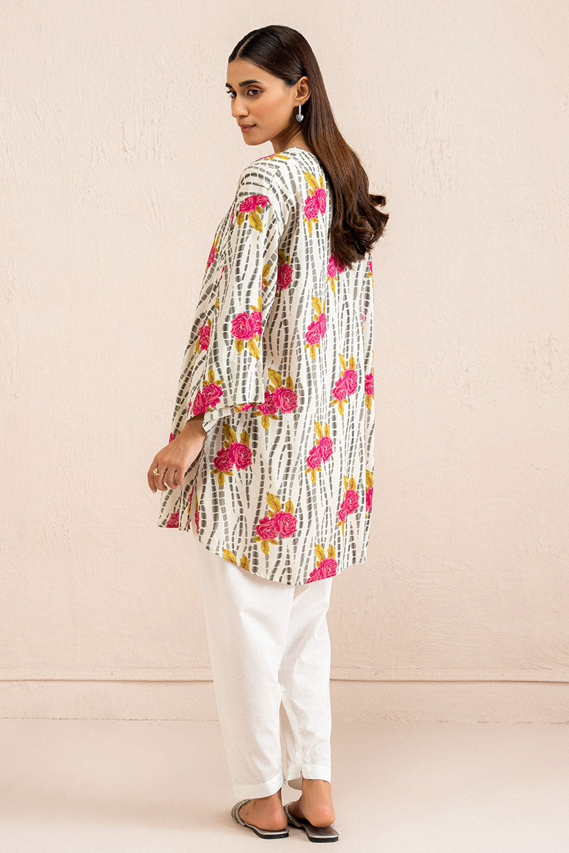 Ivory Frost Printed Linen Shirt for Women - Breathable & Stylish Summer Blouse - Perfect for Casual Outings, Beach Wear & Boho Fashion