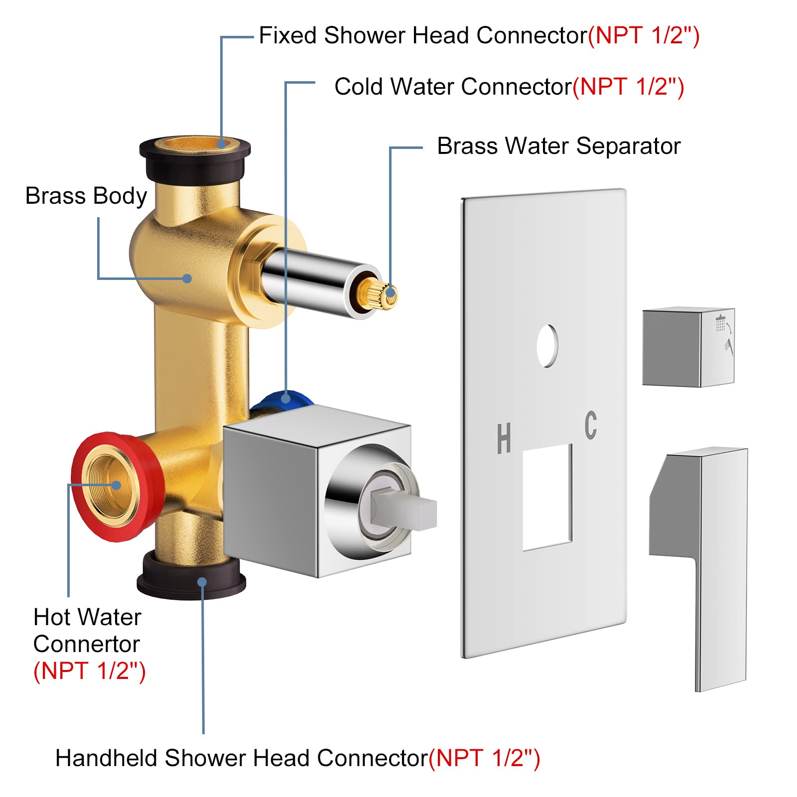 Luxury 12 Inch Chrome Rain Shower Head & Handheld Combo Set - High Pressure Wall Mounted Dual Shower System with Valve Body & Trim - Perfect for Modern Bathroom Renovation & Spa-Like Shower Experience
