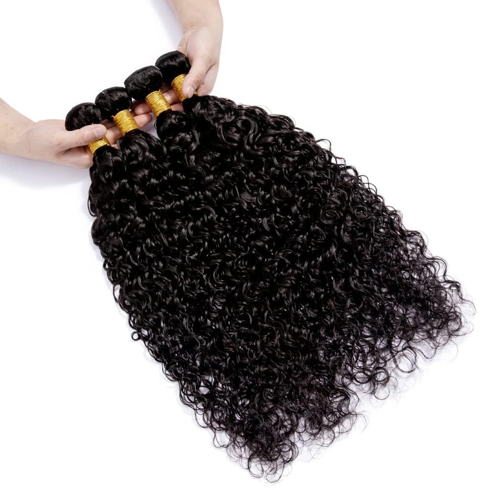 10A Brazilian Water Wave Human Hair Bundles - 4 Pcs 22 24 26 28 Inches 100% Unprocessed Virgin Hair Extensions for Natural Wet & Wavy Look | Perfect for Daily Wear, Parties & Special Occasions