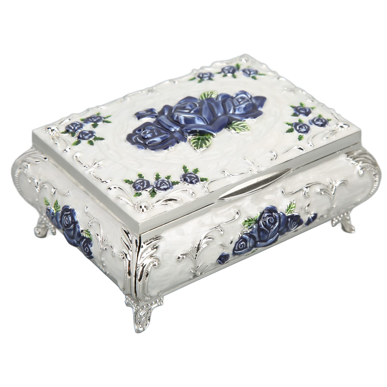Vintage Metal Jewelry Box - Blue Treasure Chest for Rings & Trinkets - Home Decor