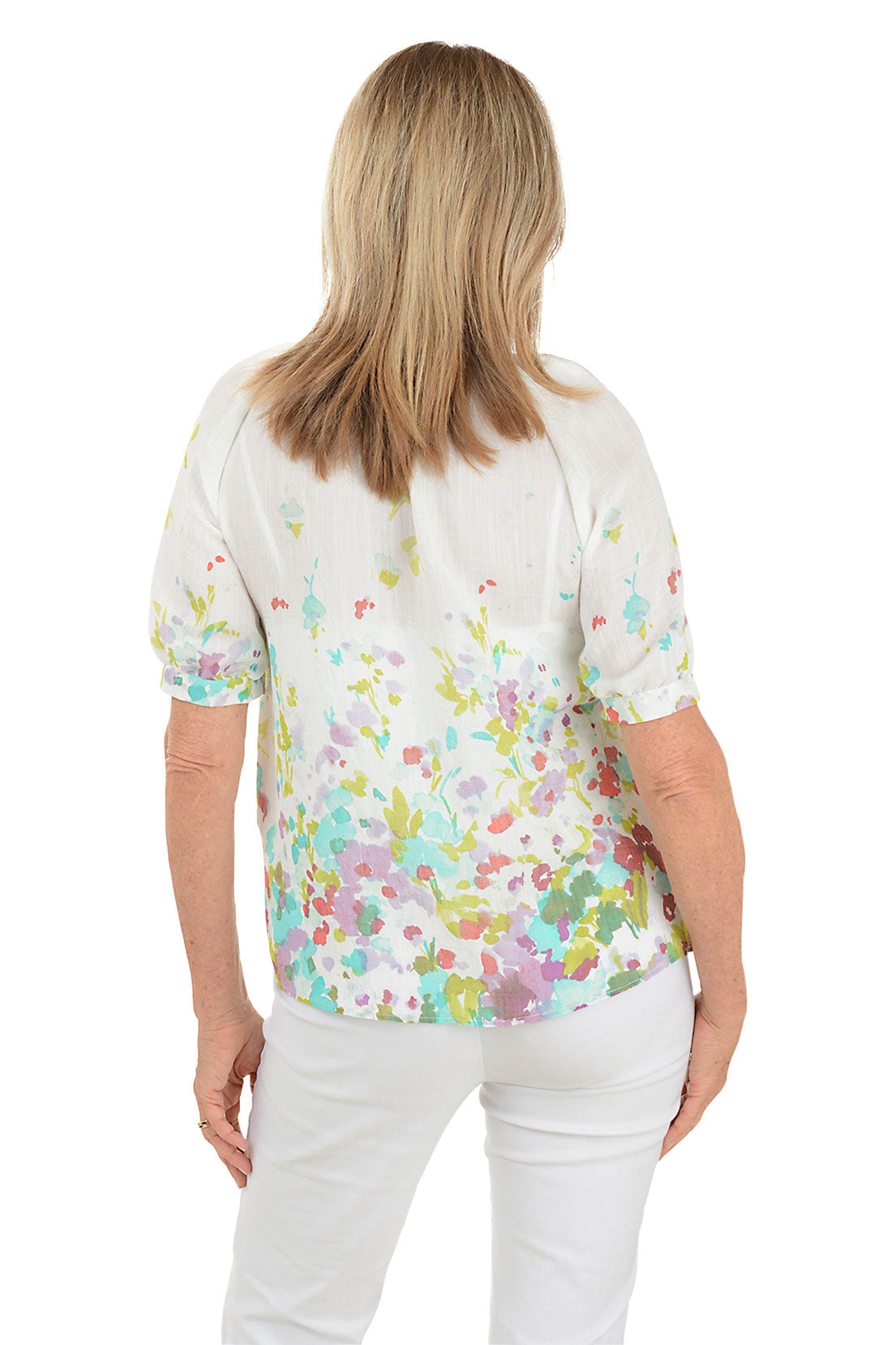 Floral Fields Short Sleeve Blouse for Women - Summer Floral Print Tops Casual Loose Fit Shirt - Perfect for Office, Date Night & Outdoor Activities