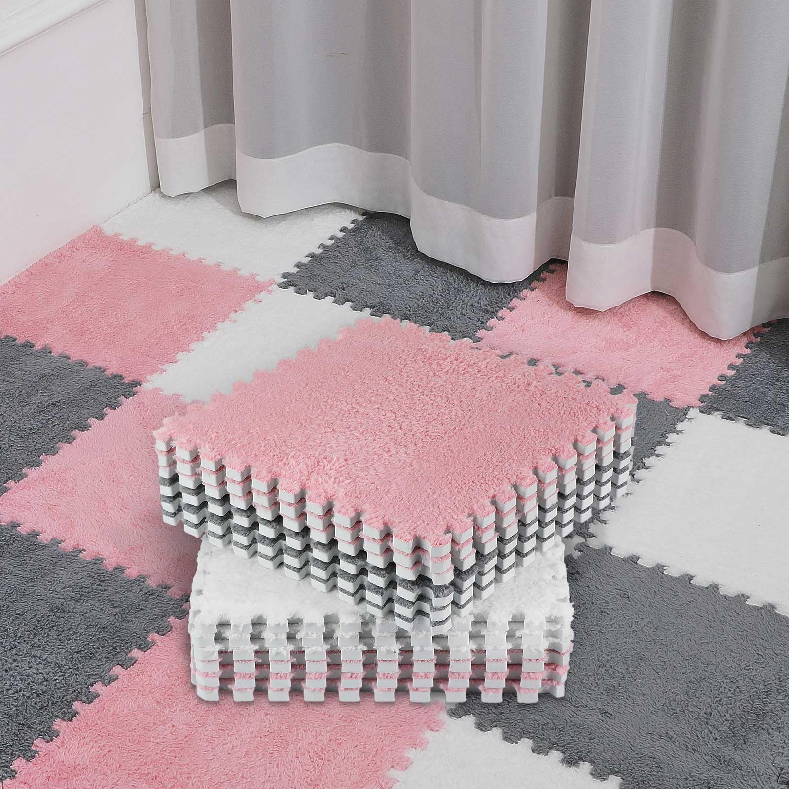 18-Piece Plush Foam Play Mat - Soft Interlocking Floor Tiles for Kids Playroom & Nursery Decor