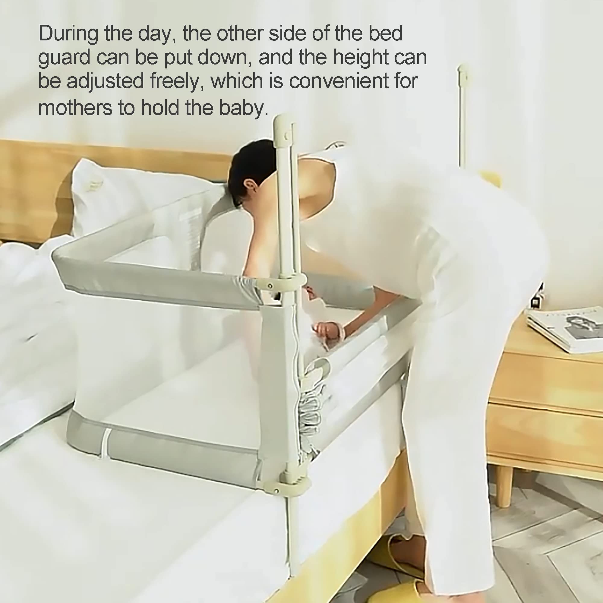 3 in 1 Baby Bedside Crib - Portable Co-Sleeping Crib 120x50cm, Adjustable Next to Me Crib with Soft Washable Liner & Sturdy Aluminum Frame, Easy Assembly for Newborns & Infants - Perfect for Safe Co-Sleeping, Nursery, Travel & Bedside Use