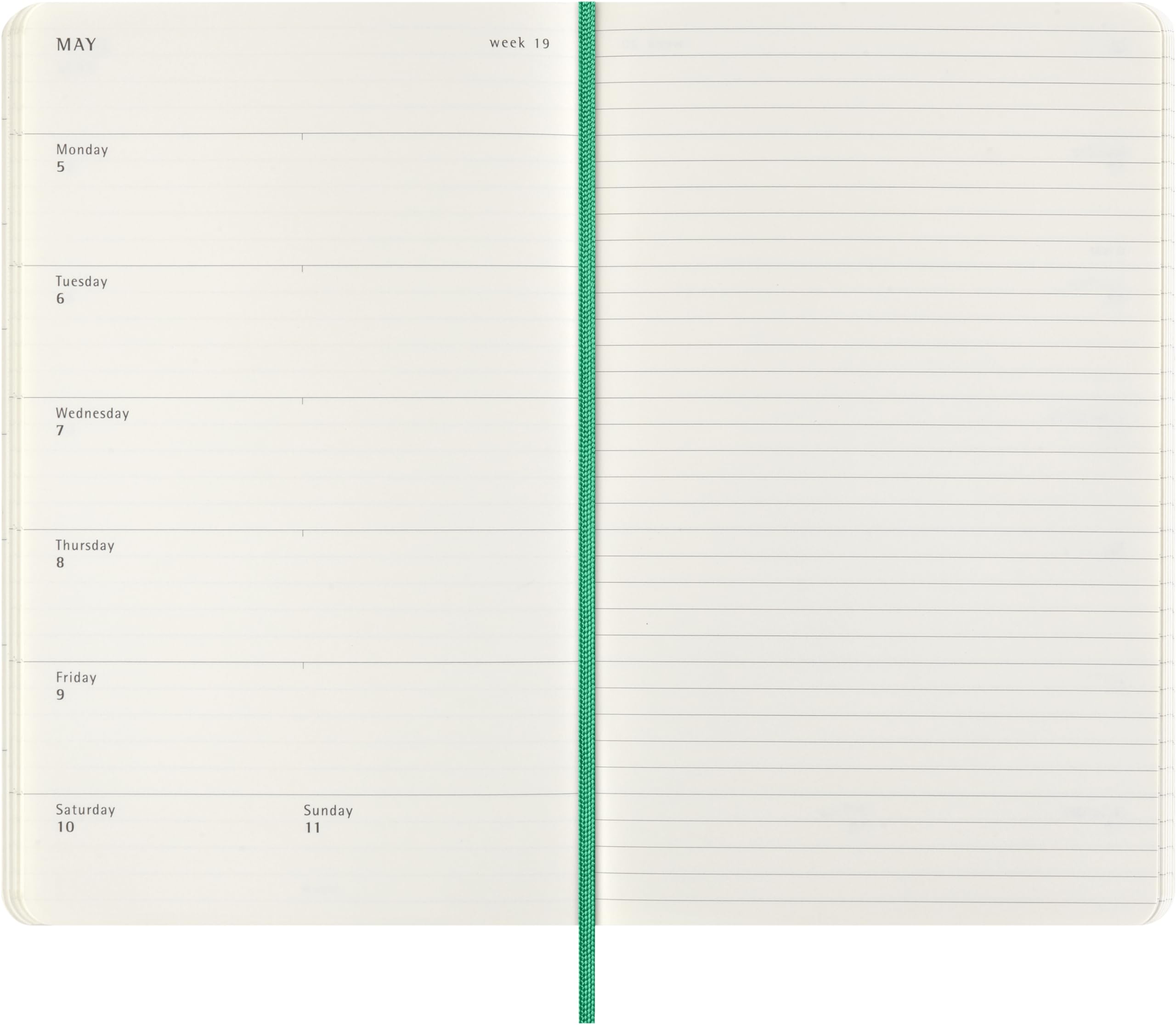Moleskine 2025 Weekly Planner - Vegan Soft Cover, 12-Month Agenda with Notes Space, Large 13x21 cm, Gift Box Included (Green) - Perfect for Work, School & Personal Organization
