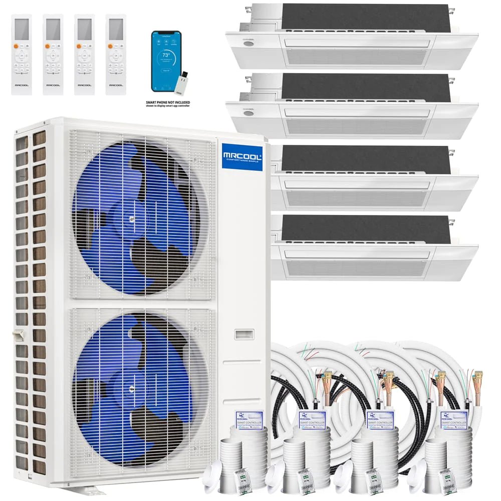 MRCOOL DIY 4th Gen 48,000 BTU 21 SEER 4-Zone Ductless Mini Split AC Heat Pump System with Ceiling Cassettes (9K+9K+12K+12K) - Perfect for Home, Office, and Commercial Cooling & Heating