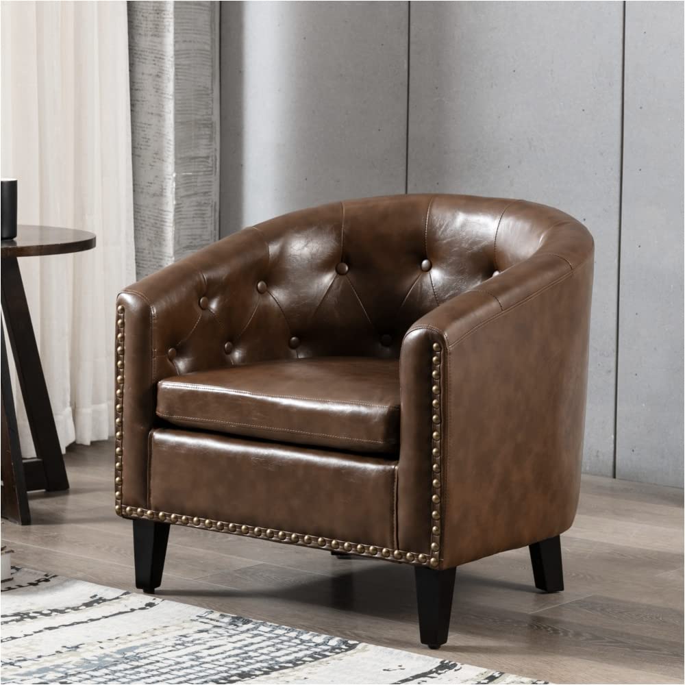 Luxury PU Leather Tufted Barrel Tub Chair for Living Room, Bedroom & Club - Stylish Accent Seating for Home & Office Decor