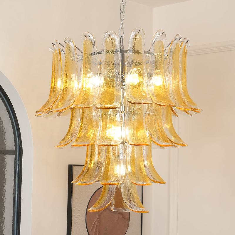 Exquisite Murano Glass Petals Chandelier - Handcrafted Italian Crystal Ceiling Light Fixture for Dining Room, Living Room & Bedroom Decor