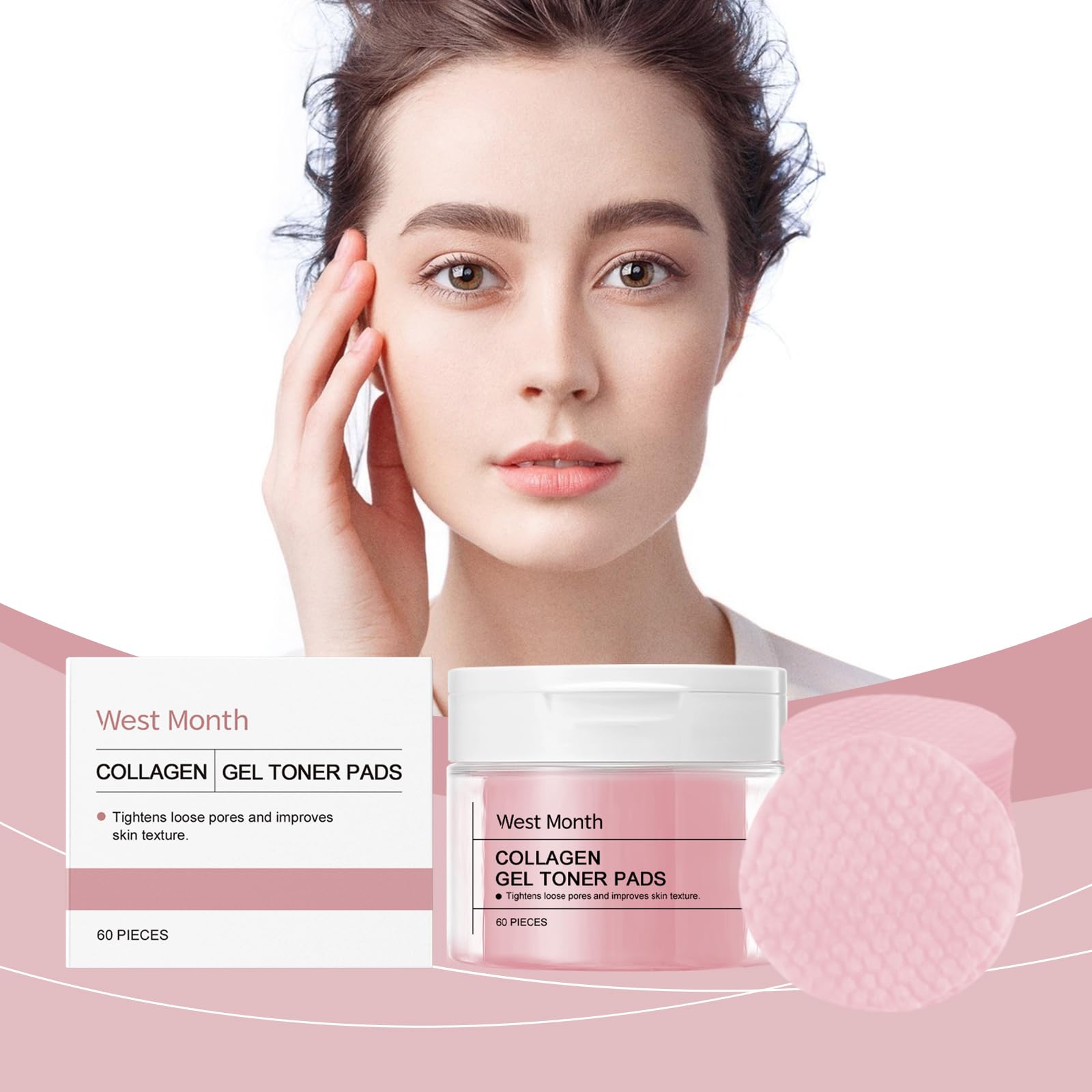 Collagen Gel Toner Pads with Hyaluronic Acid & Panthenol - Korean Moisturizing Facial Cleansing Wipes for Sensitive Skin (60 Pads) - Perfect for Daily Skincare Routine & Post-Workout Refreshment