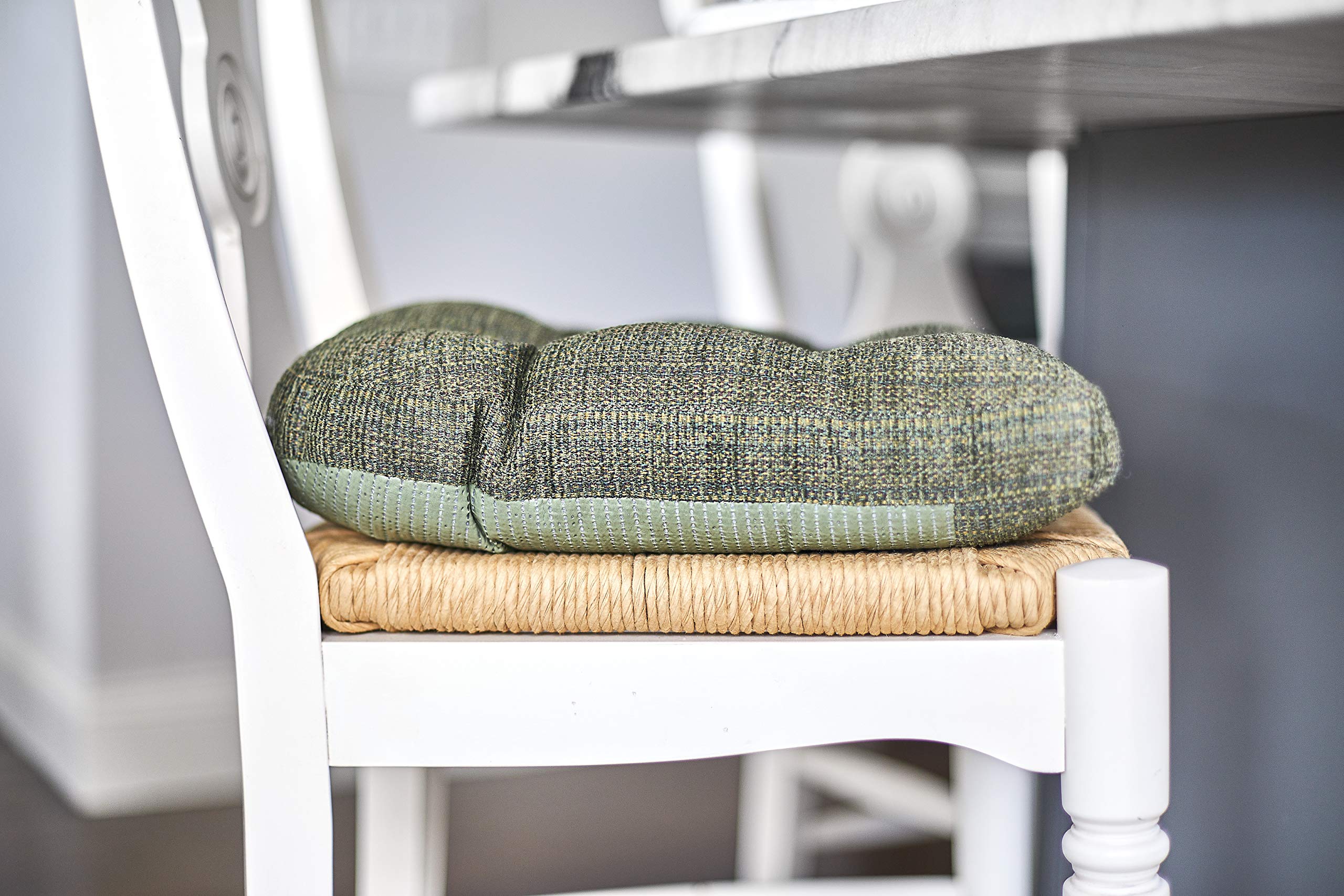 Non-Slip Dining Chair Cushions - Klear Vu Gripper Overstuffed Universal U-Shaped Seat Pads (15x15 Inches, 8-Pack, Waffle Green) - Skid-Proof Kitchen & Office Chair Cushions for Comfort & Home Decor