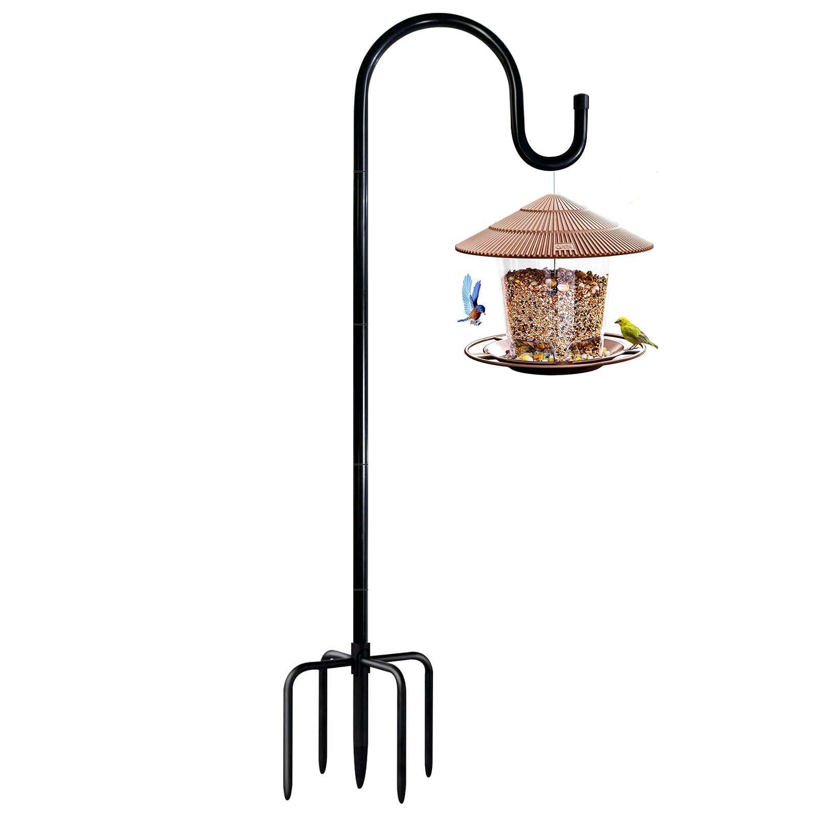 76 Inch Heavy Duty Adjustable Outdoor Shepherd Hook for Hanging Plants, Bird Feeders, Solar Lanterns & Wind Chimes - Black Garden Stand for Patio, Yard & Landscape Decor (1 Pack)