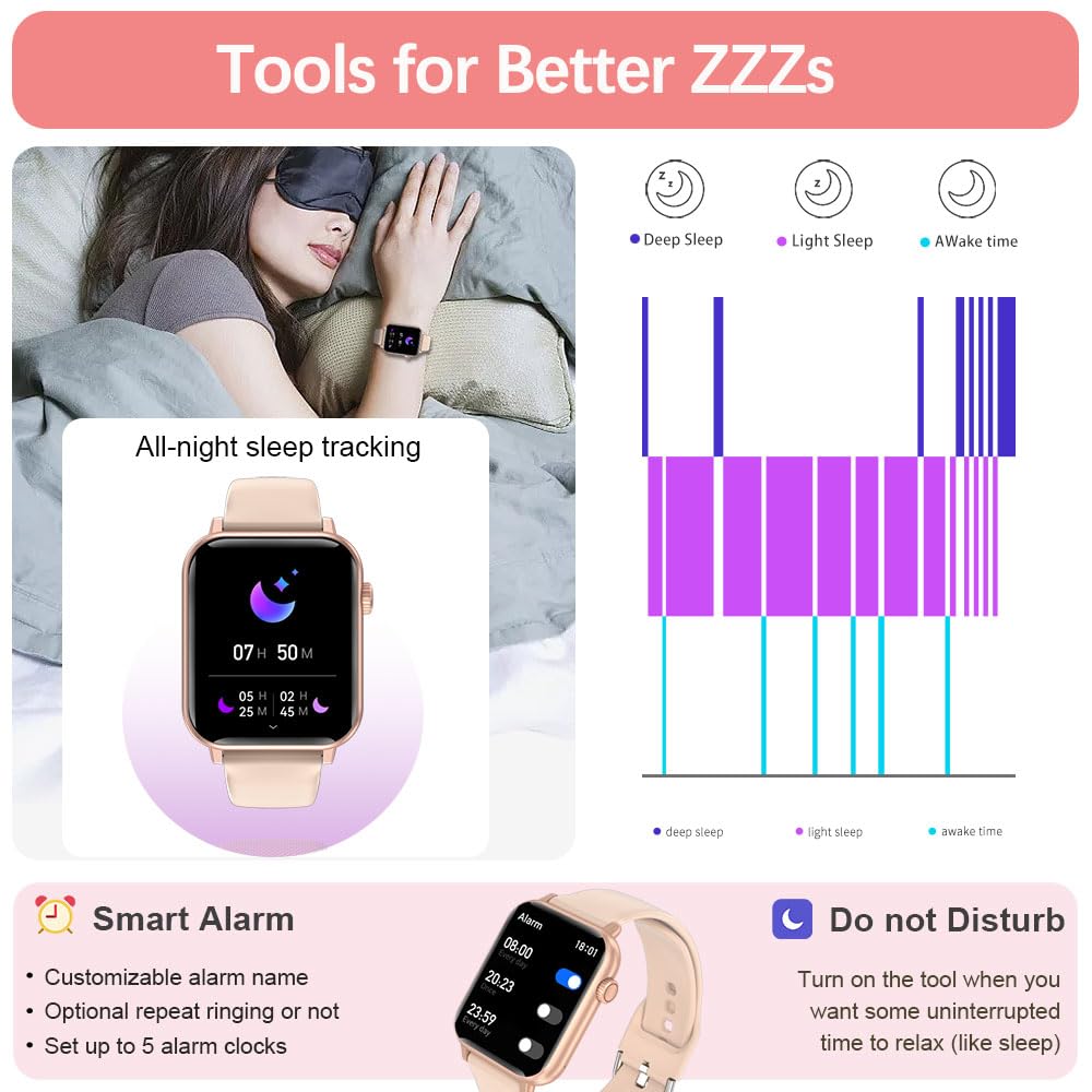 Smart Watch for Women with Call & Text Notifications, Fitness Tracker with Heart Rate & Blood Pressure Monitor - 1.96