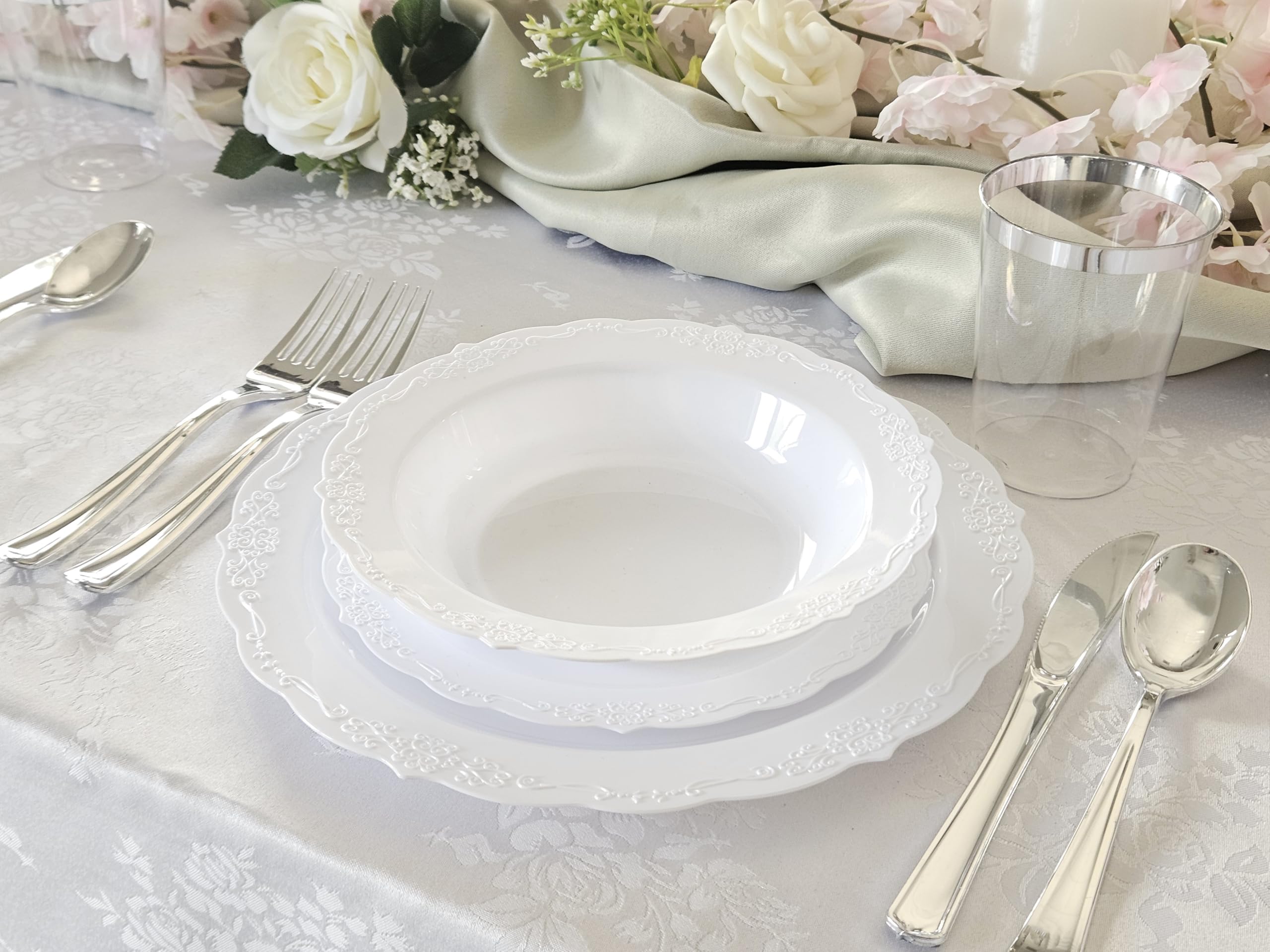 60-Piece Disposable White Verona Bowls (12oz) - Elegant Wedding & Party Dinnerware for Soup, Salad, and Dessert Serving