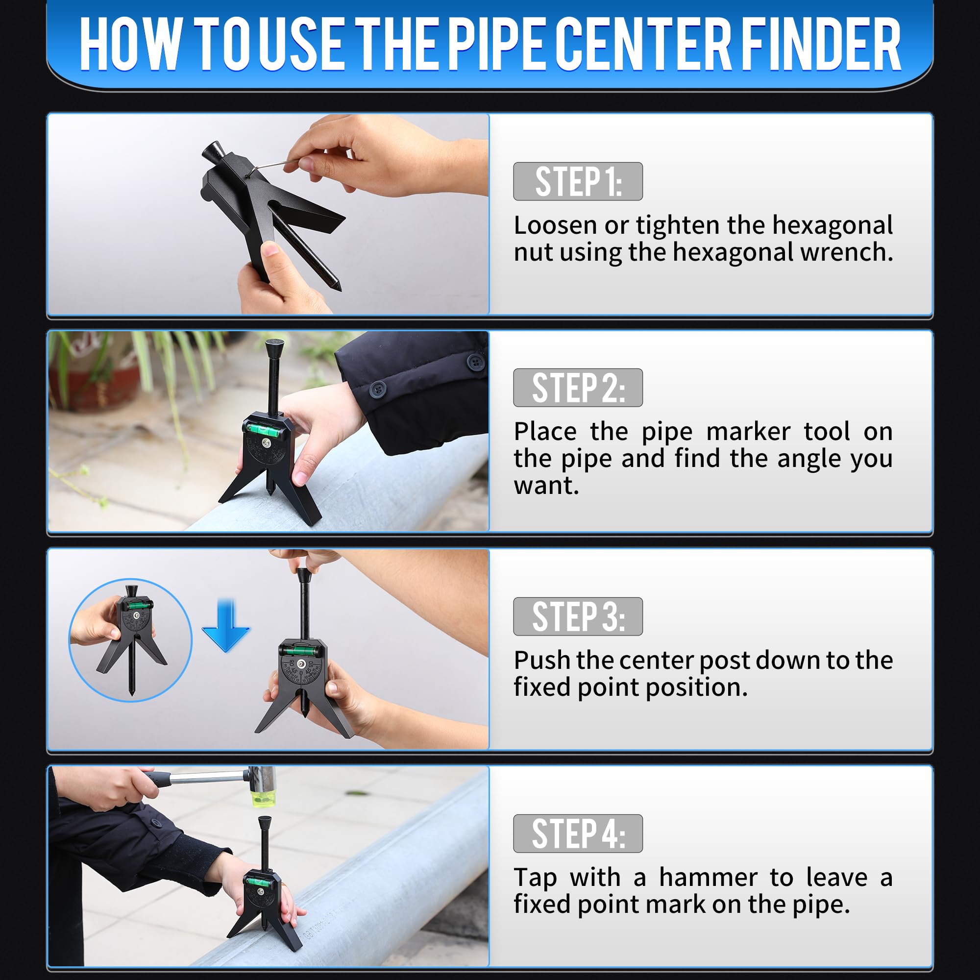 Magnetic Pipe Center Finder Tool - Adjustable Y-Shape Design for Measuring 0.5