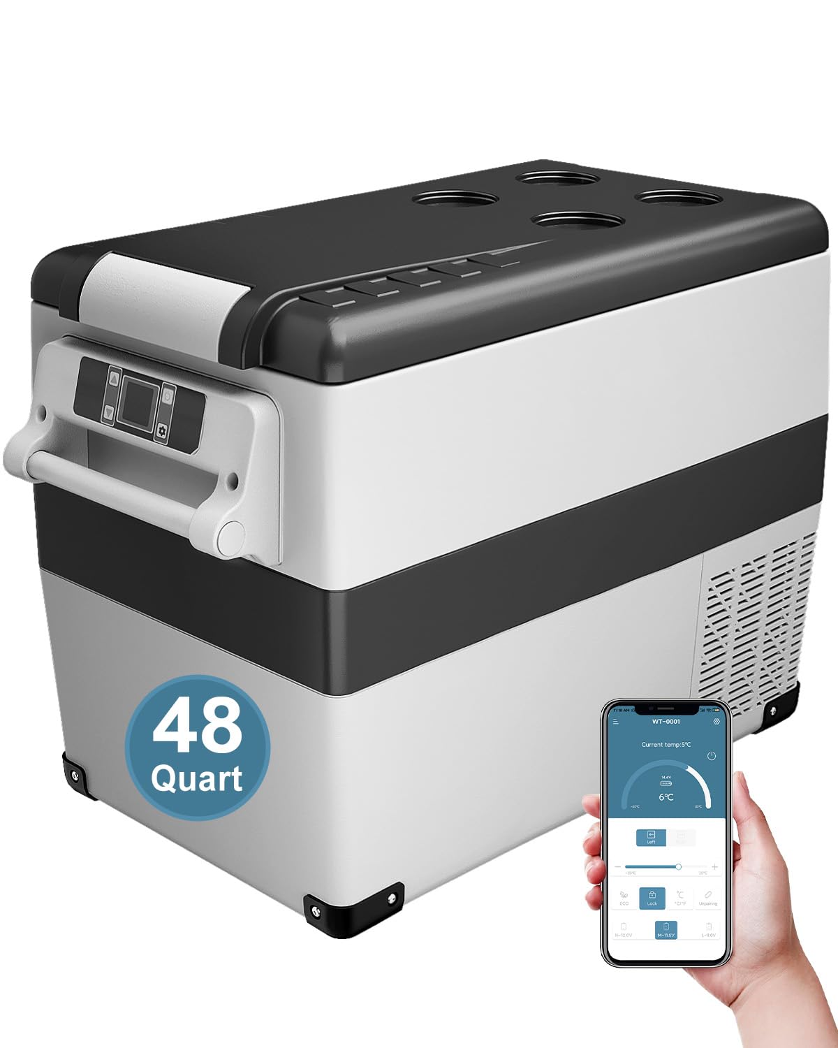 12V Portable Car Fridge Refrigerator - 48 Quart (45L) Electric Cooler with AC/DC for Truck, Van, RV, Camper & SUV | Car Freezer for Camping, Boating & Travel | APP Control (-4°F to 68°F) | Perfect for Road Trips, Outdoor Adventures & Picnics