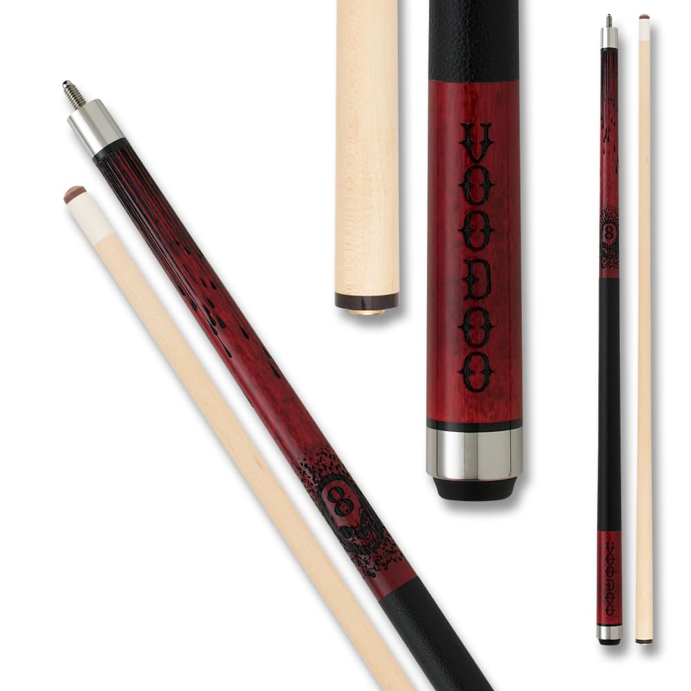 VOODOO Billiards Pool Cue Stick - Premium Blood Red & Black Magic Design - Professional Billiard Accessory for Pool Halls, Game Rooms & Home Entertainment
