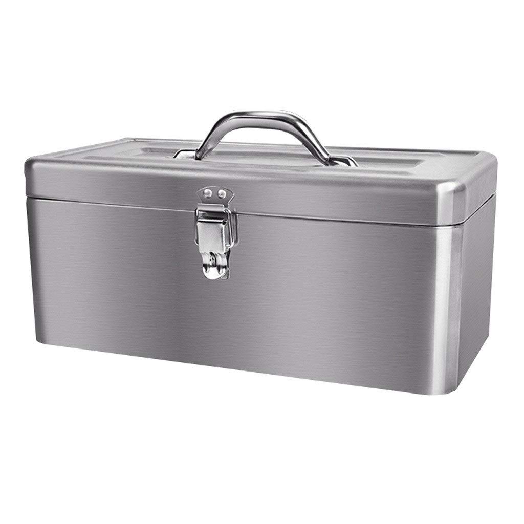 Stainless Steel Tool Box with Reinforced Design - High Capacity Double Layer Portable Tool Chest for Car Storage & Organizing Tools (Silver) - Perfect for Mechanics, DIY Projects & Home Repairs