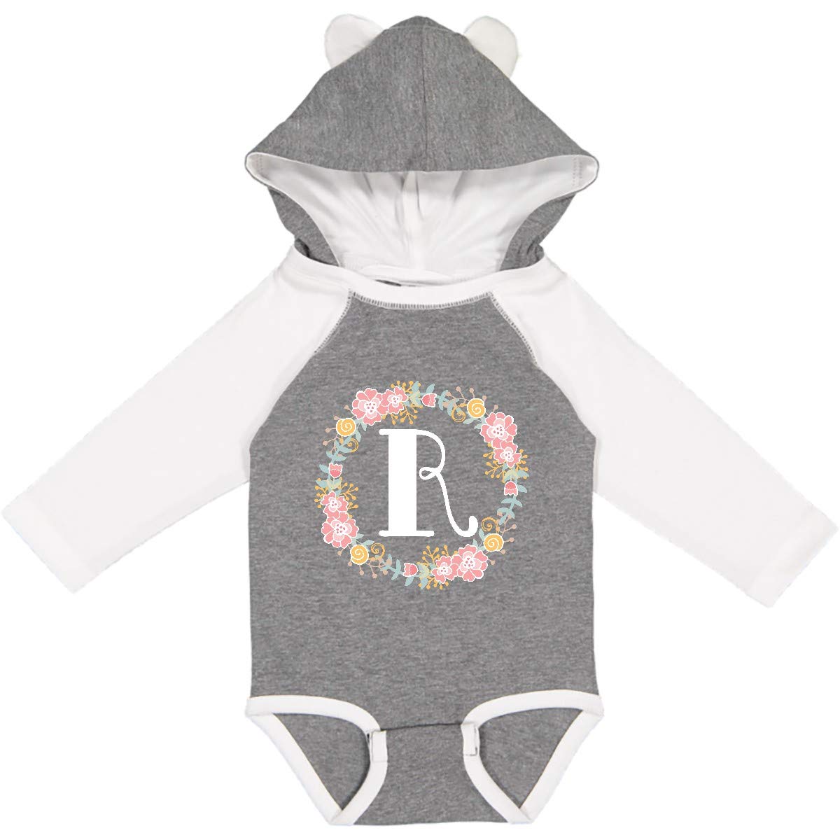 Inktastic Monogram Letter R Rose Floral Wreath Long Sleeve Baby Bodysuit - Soft Cotton Creeper for Newborns, Infants & Toddlers - Perfect for Family Photos, Holidays & Special Occasions