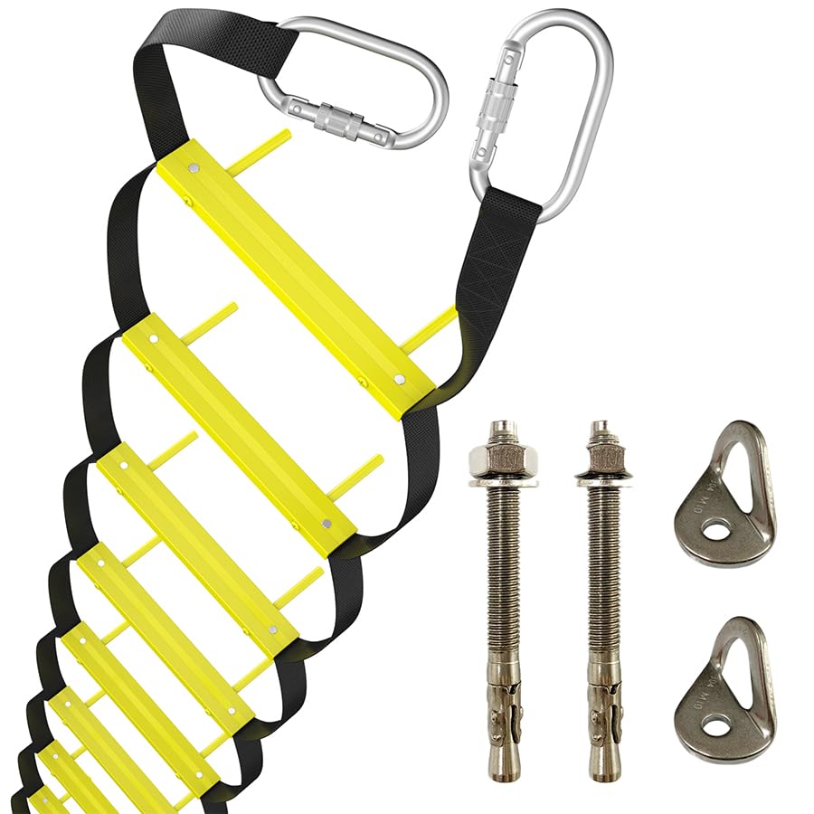 25 ft Fire Escape Rope Ladder for 3-Story Homes - Portable, Foldable & Compact Emergency Ladder with Mounting Anchors | Reusable Fire Rescue Ladder for Bedroom Window Safety | Perfect for Home Fire Emergency Evacuation
