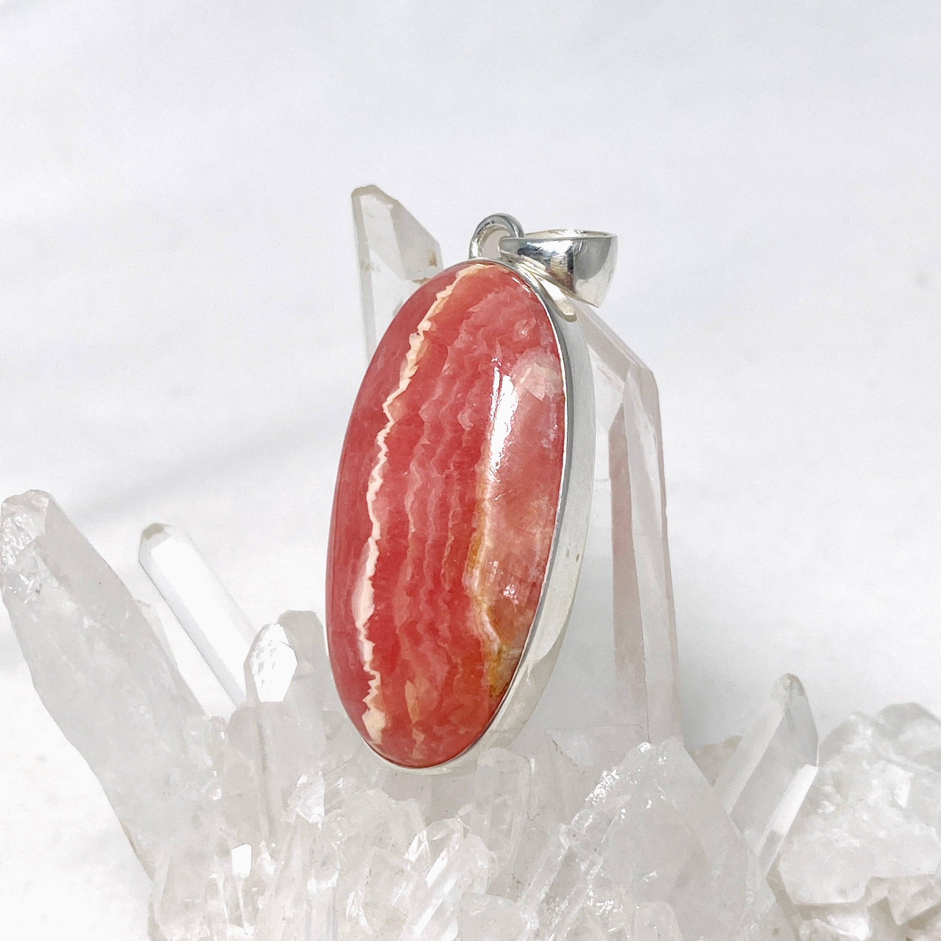 Natural Rhodochrosite Oval Pendant Necklace KPGJ4319 - Elegant Gemstone Jewelry for Women, Perfect for Gifts & Special Occasions
