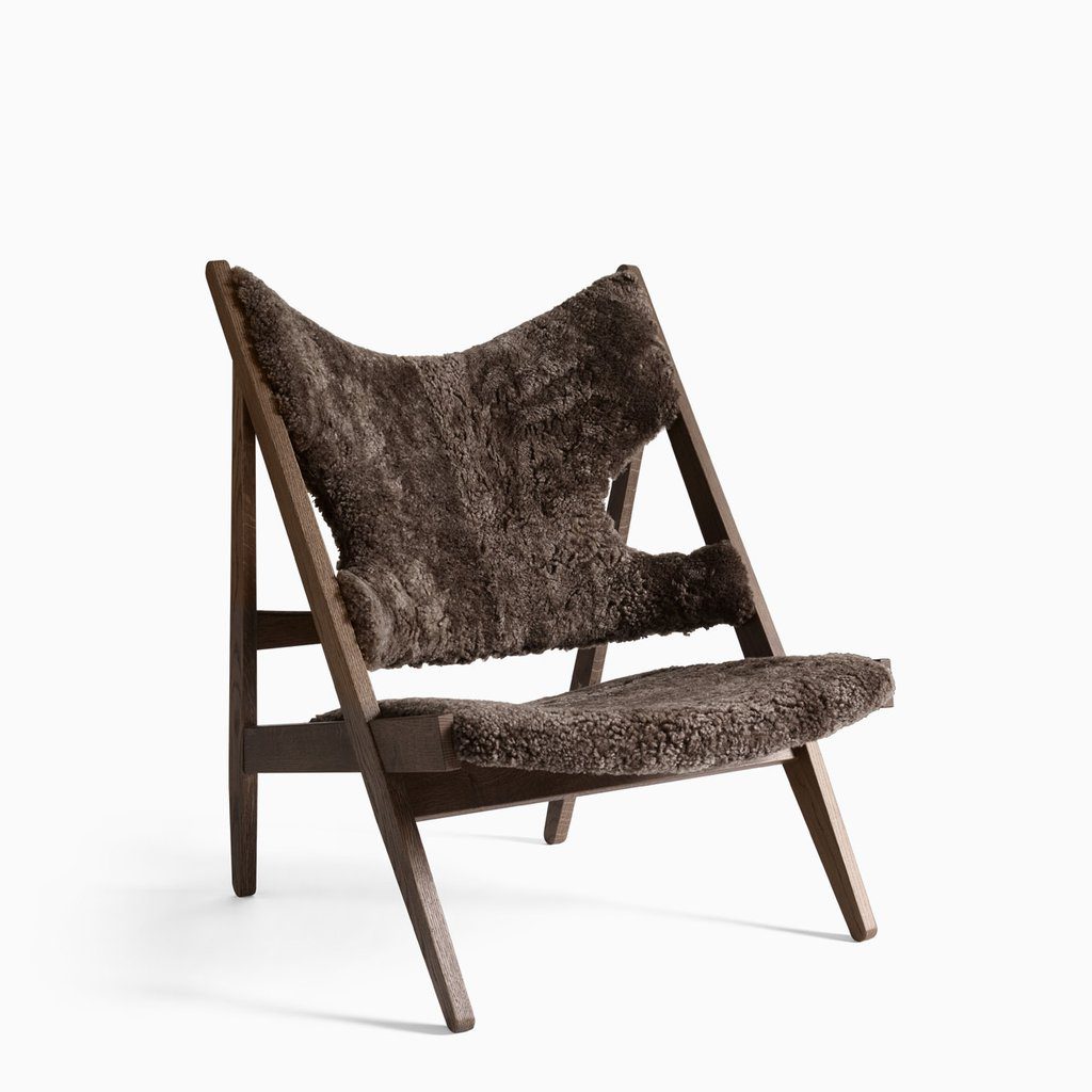PRE ORDER AUDO CPH Knitting Lounge Chair - Dark Stained Oak Base with Sheepskin Upholstery - Modern Scandinavian Design for Living Room, Bedroom or Nursery
