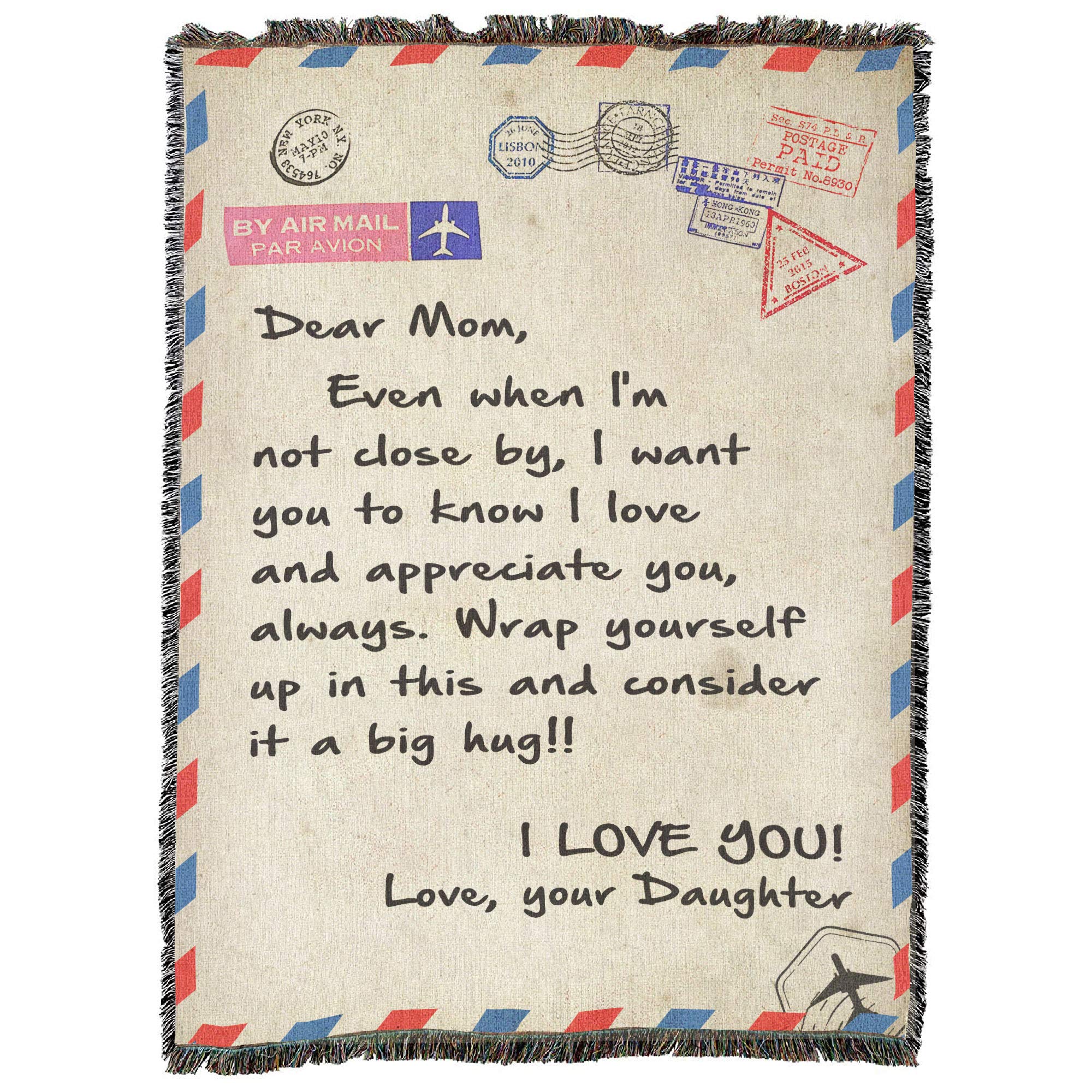 Custom Woven Blanket Gift for Mom from Daughter - 60x80 Inch Cotton Throw Blanket - Personalized Keepsake Made in USA - Perfect for Mother's Day, Birthday & Family Gifts