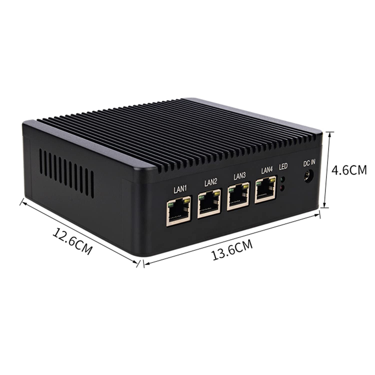 HUNSN Mini Firewall PC with Intel Quad Core J1900 - 4GB RAM, 32GB SSD, 4x Intel I211 LAN Ports, Dual USB, HDMI/VGA, SIM Slot - Compatible with pfSense, MikroTik, OPNsense, Untangle & VPN Router - Ideal for Home Network Security, Small Business Firewall & VPN Server Setup