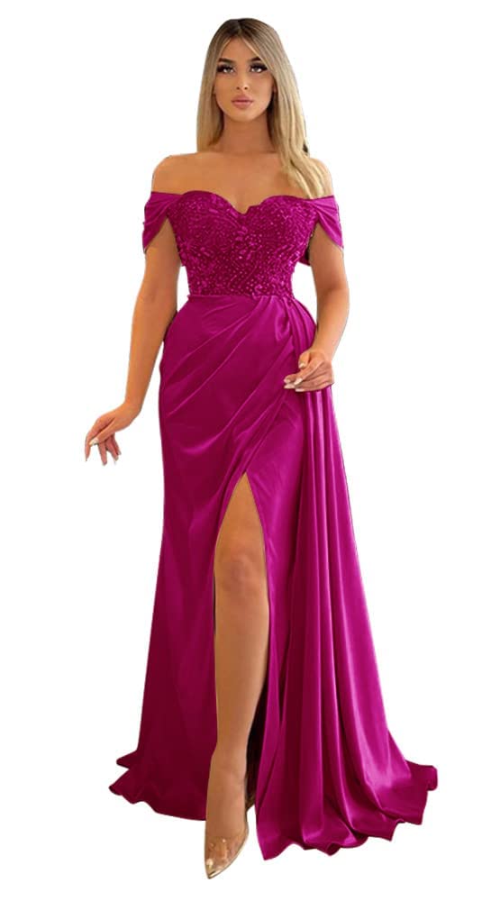 Elegant Off Shoulder Beaded Prom Dresses 2024 - Mermaid Slit Formal Evening Gowns for Women with Train | Perfect for Weddings, Galas & Special Occasions