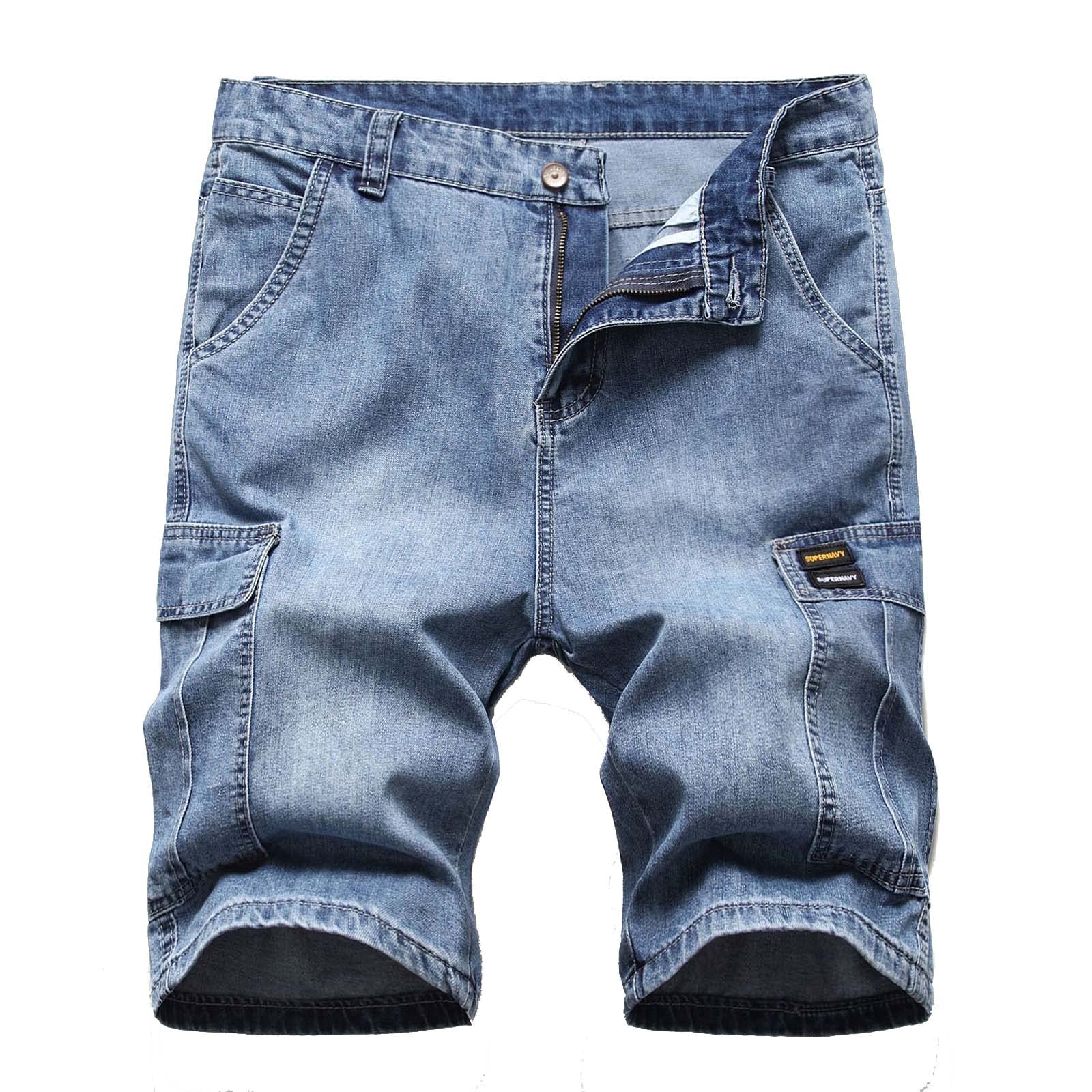 Men's Denim Cargo Shorts - Summer Casual Work Shorts with Multiple Pockets | Cotton Stonewash Jean Shorts for Outdoor Activities, Hiking & Travel